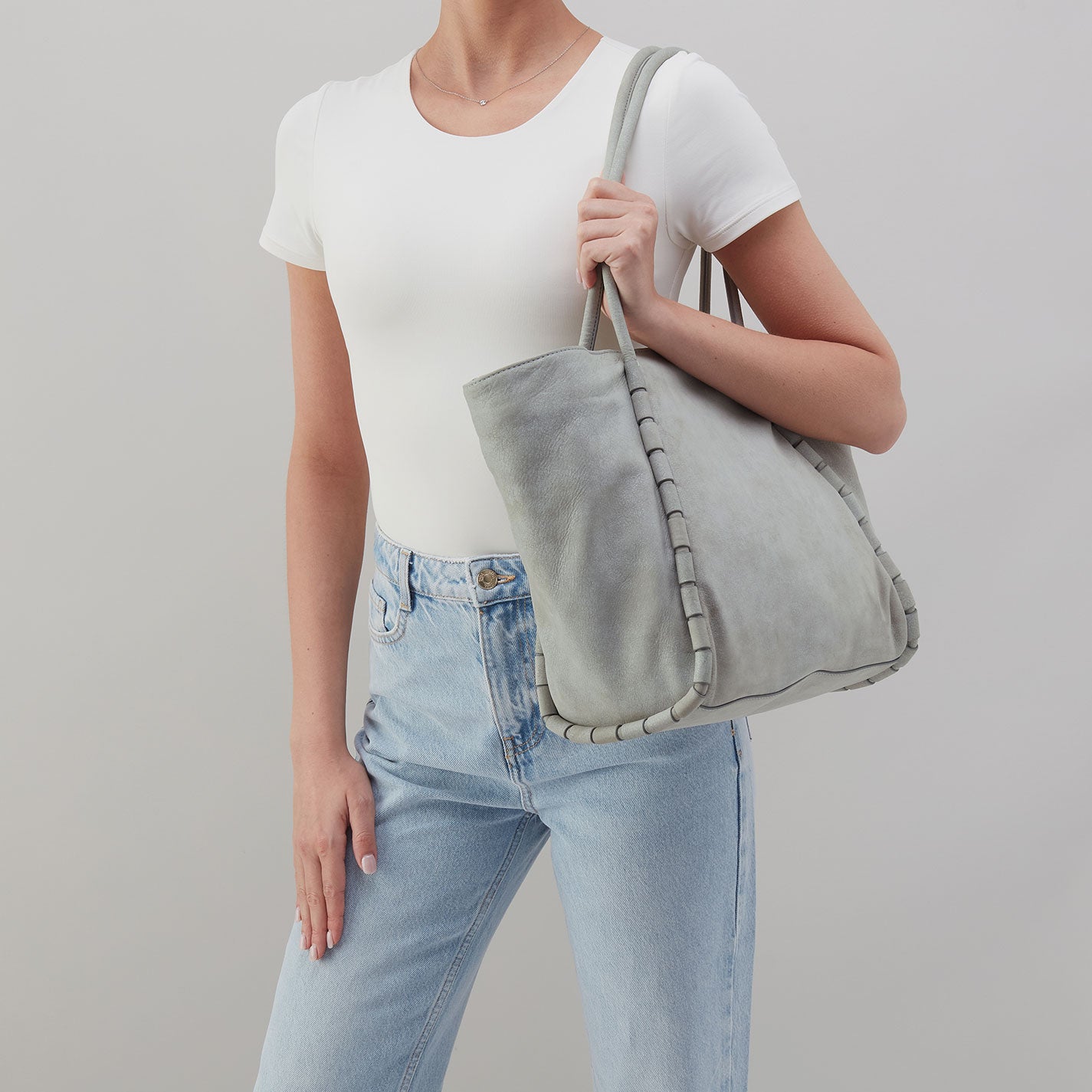 Phoebe Tote Bag in Premium Buffed Leather - Misty Harbor Color | Stylish Women's Handbag for Work, Travel & Everyday Use