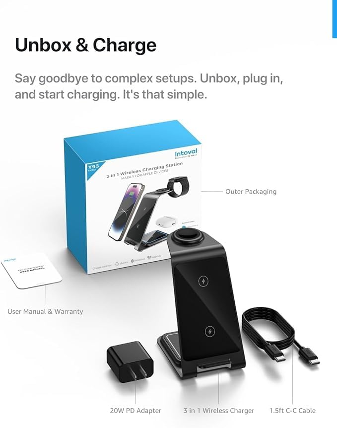 3-in-1 Wireless Charging Station for iPhone 16 Pro/16/16 Pro Max/15 Pro/15/15 Pro Max, Apple Watch 10/Ultra 3/SE/9/8/7/6/5/4/3/2 & AirPods 4/Pro/Pro 2/3 - Fast Charging Stand for Bedroom, Office & Travel (Jewel Purple)