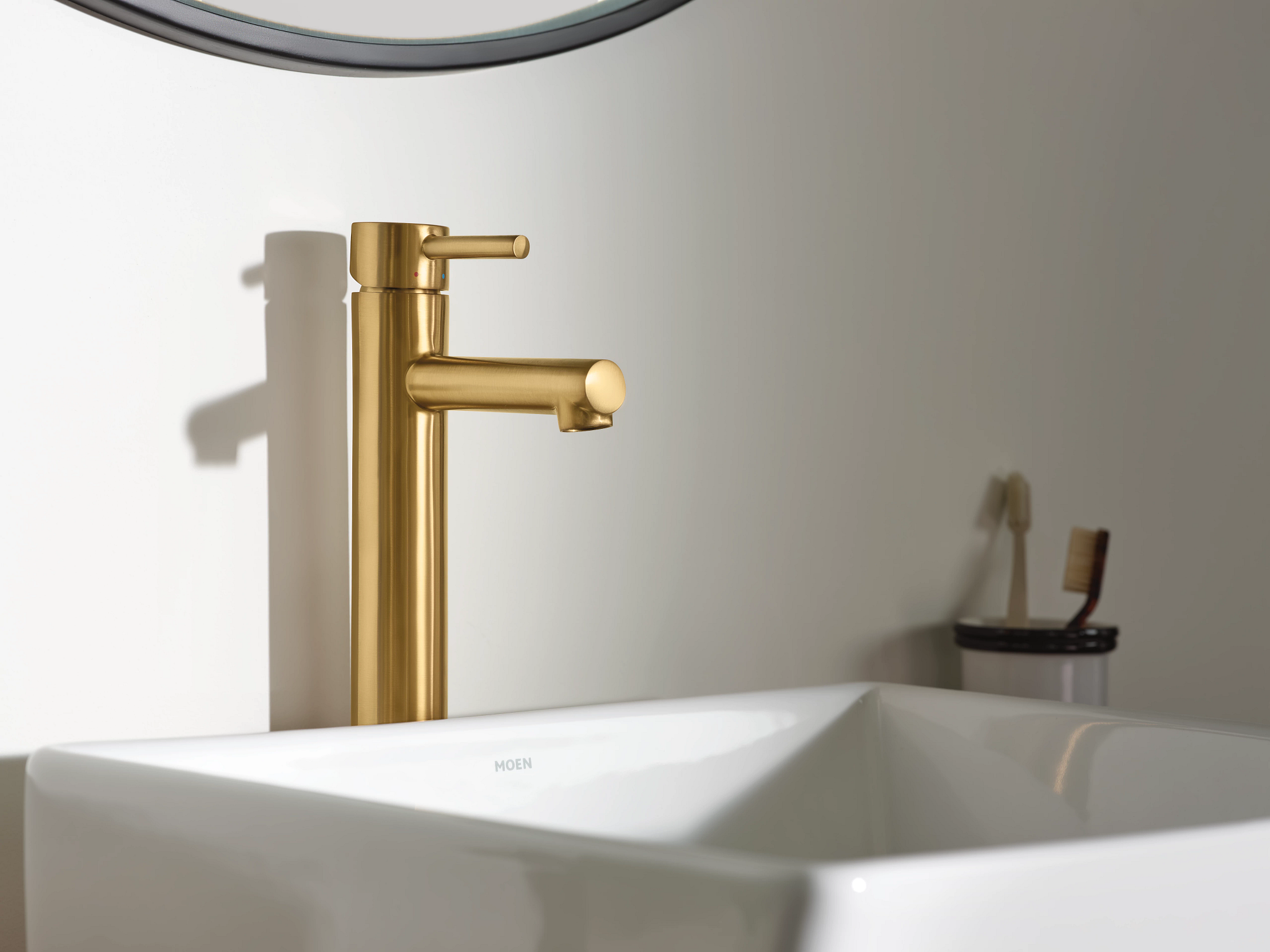 Align One Handle High Arc Vessel Bathroom Faucet - Modern Single Hole Bathroom Sink Faucet with 360° Swivel Spout for Vanity, Powder Room & Guest Bathroom