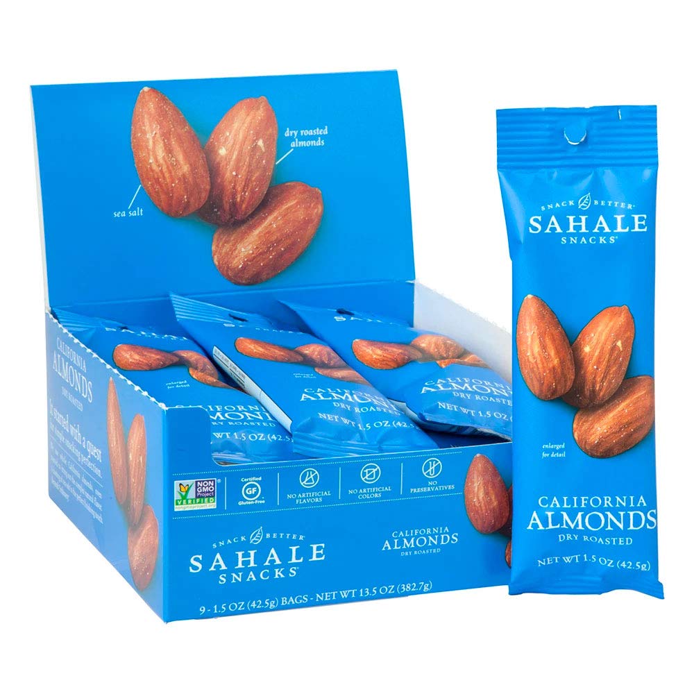 Sahale Snacks California Dry Roasted Almonds - 1.5oz (Pack of 9) | Healthy Protein Snack for Hiking, Office & Travel | Gluten-Free Nuts for Energy Boost