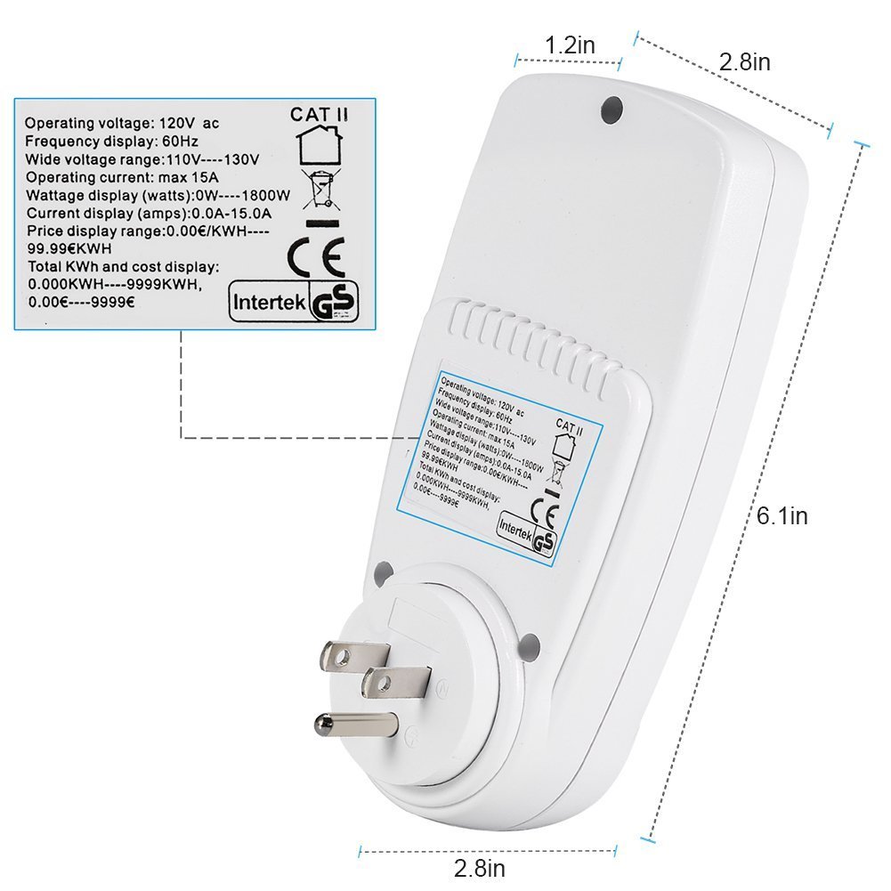 Digital Power Meter Socket with LCD Backlight - Monitor Electricity Usage, Voltage & Current - Energy Consumption Analyzer for Home Appliances & Electronics
