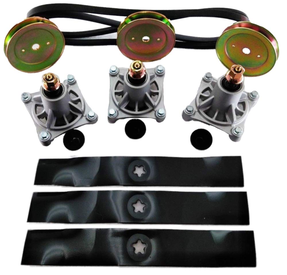 Lawn Mower Deck Rebuild Kit - Replaces 532153535, 532173921, 532180808, 532174356 - Includes Spindle, Belt, Pulley & Blades - Perfect for John Deere & Craftsman Mower Maintenance & Repair