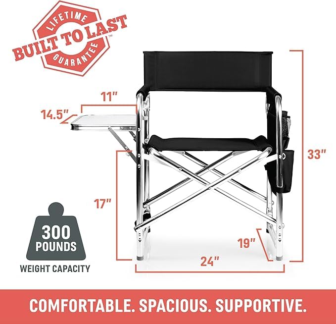 ONIVA - a Picnic Time Brand - Portable Folding Sports Chair with Detachable Side Table, Lightweight Beach Camping Chair for Adults - Perfect for Outdoor, Picnic, Beach, Camping & Sporting Events (Moka)