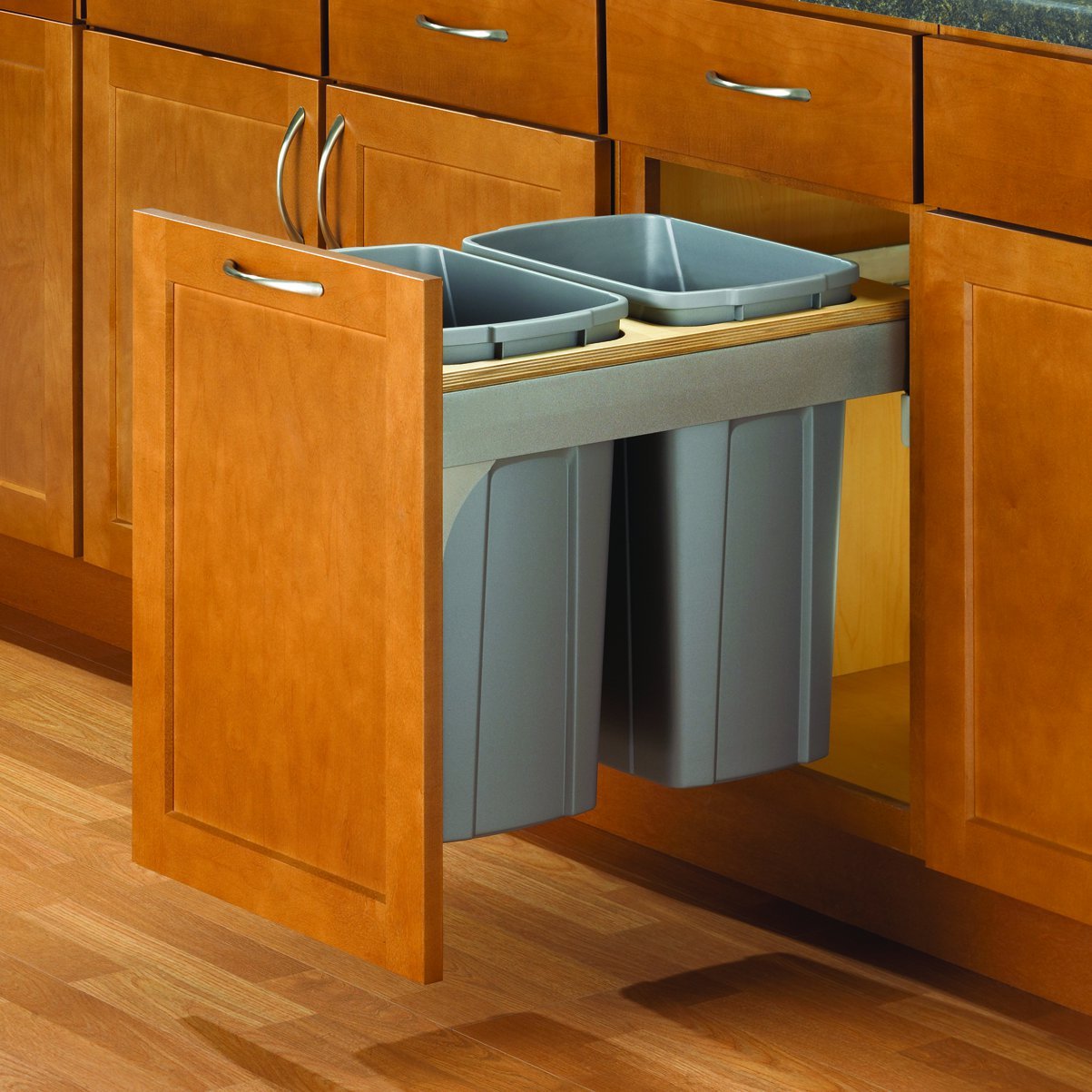 Knape & Vogt KV Soft Close Top Mount Double Waste Bin 35qt Platinum 15