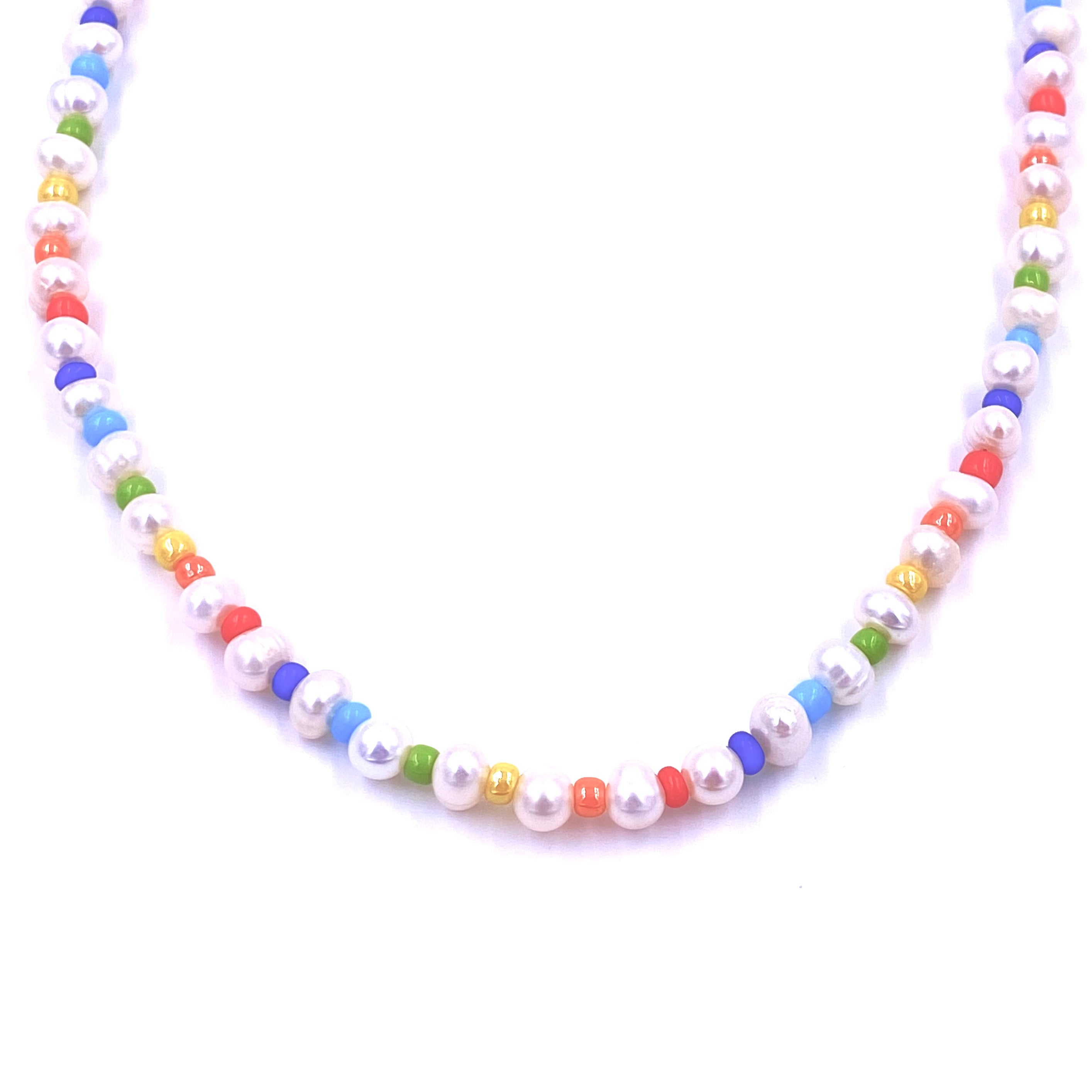 Ashley Gold Sterling Silver Colorful Enamel Bead & Freshwater Pearl Beaded Necklace - Elegant Layered Jewelry for Women, Perfect for Parties, Weddings & Everyday Wear