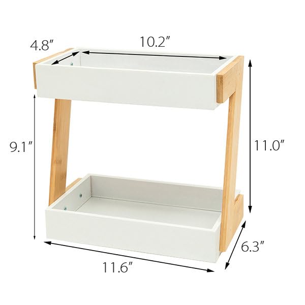OXMIC 2-Tier White Wooden Kitchen Storage Rack - Spice Organizer, Countertop Oil Bottle Holder & Shelf for Pantry Organization | Perfect for Small Spaces, Apartment Kitchens & Countertop Decluttering