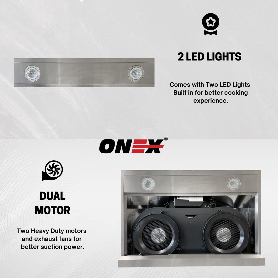 ONEX® OHF60D 30-Inch Under Cabinet Range Hood - 700 CFM Stainless Steel Kitchen Exhaust Fan with 3-Speed Settings & Soft Touch Control Panel - Perfect for Modern Kitchens, Apartments, and Open-Concept Homes