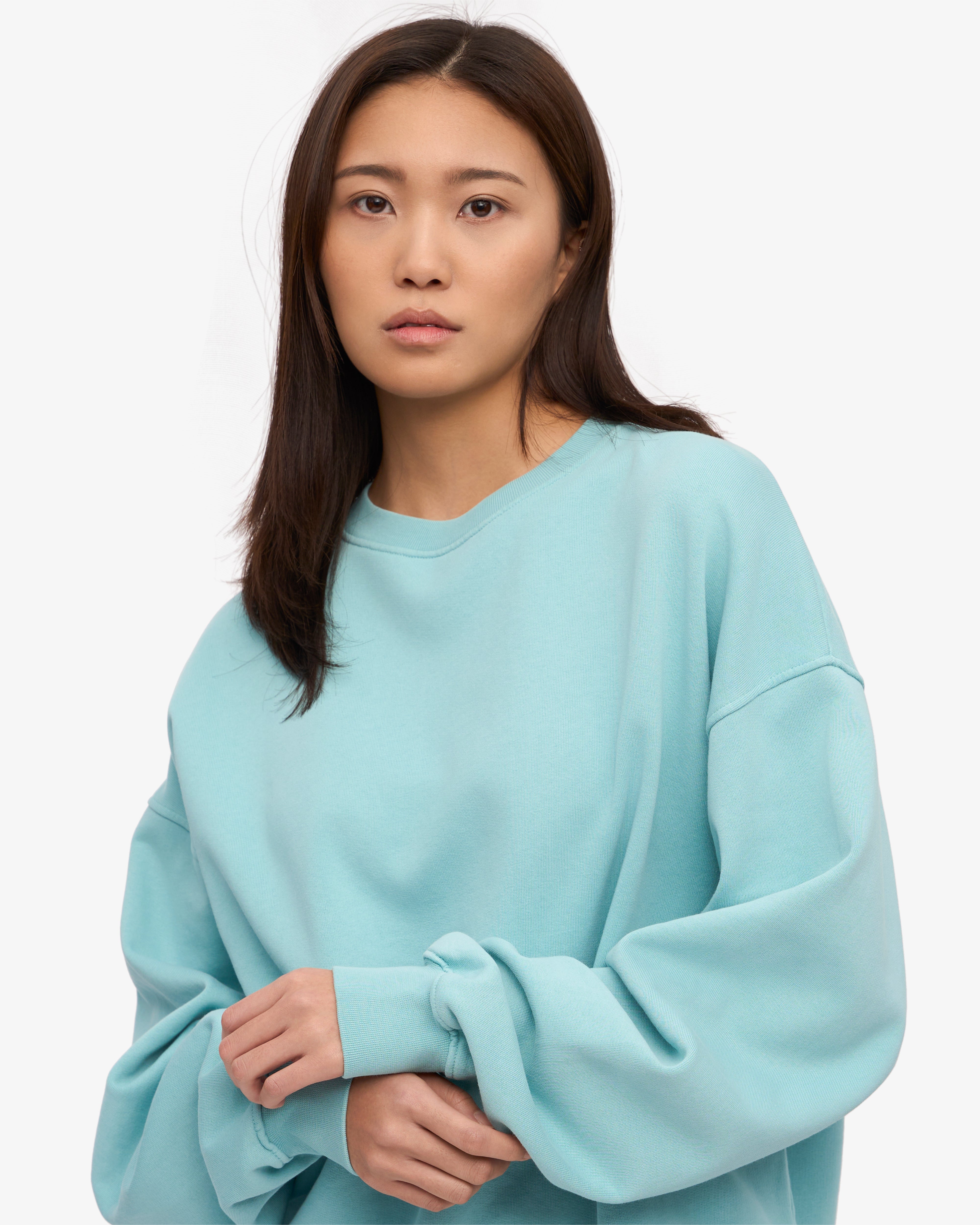 Organic Oversized Crewneck Sweatshirt - Soft Teal Blue Unisex Pullover for Men & Women | Cozy Lounge Wear, Casual Street Style, Fall Winter Fashion