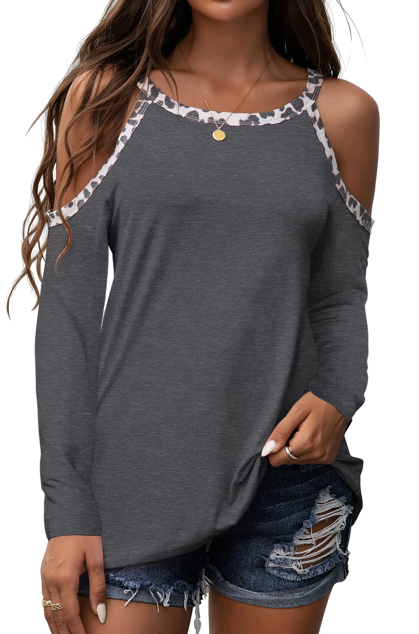GRECERELLE Women's Leopard Print Cold Shoulder Tops - Strappy Casual T-Shirt & Cute Blouse for Summer Outfits | Perfect for Beach, Party & Date Night