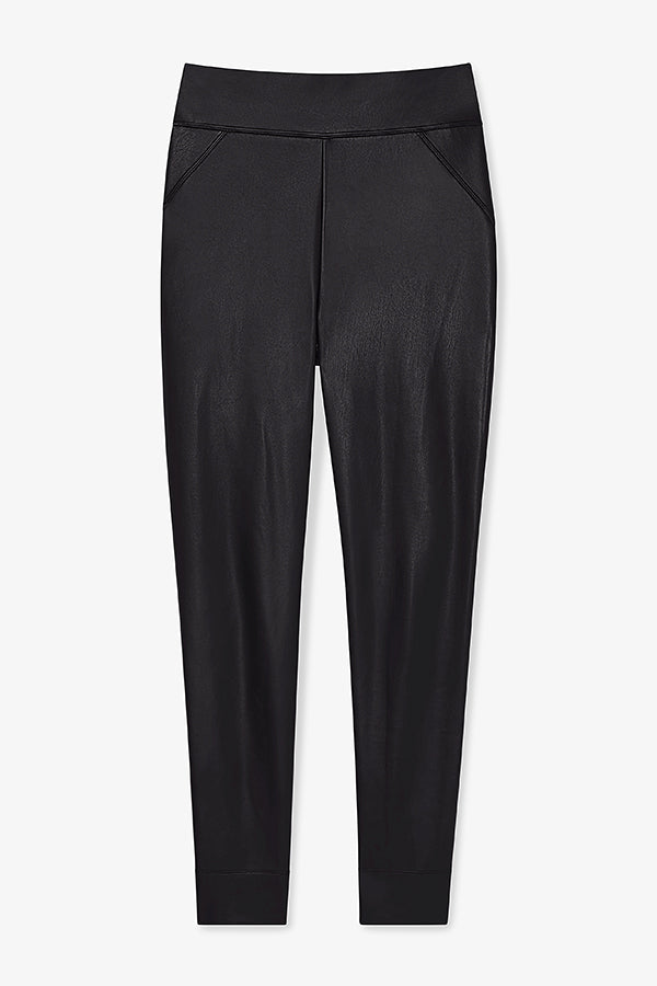 Vegan Stretch Leather Harrington Legging - High Waist Black Faux Leather Pants for Women | Perfect for Workout, Yoga, and Casual Wear