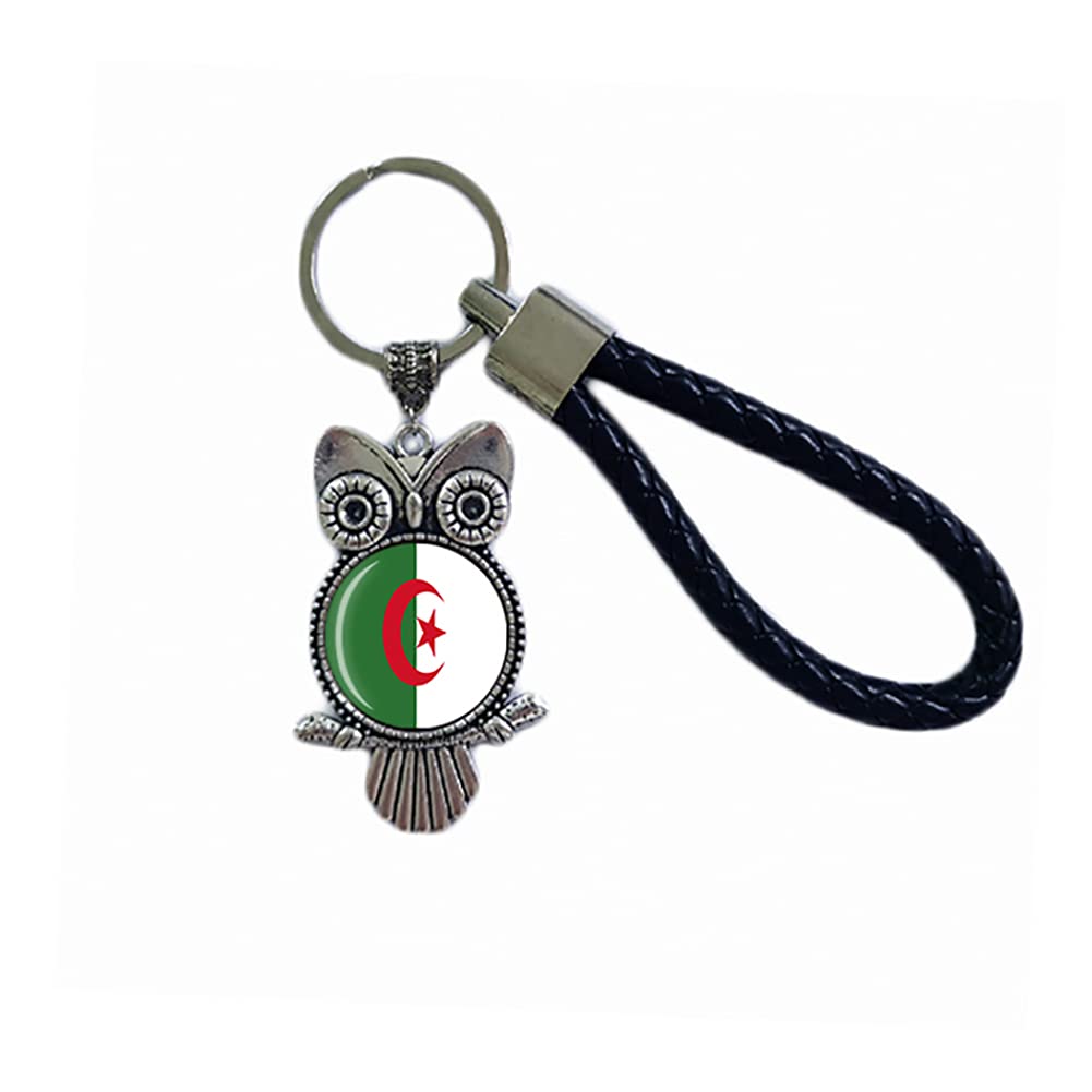 Algeria Flag Keychain with Owl Pendant - Patriotic Souvenir Gift Key Ring for Men & Women - Perfect for Travel, Gifts & Key Organization
