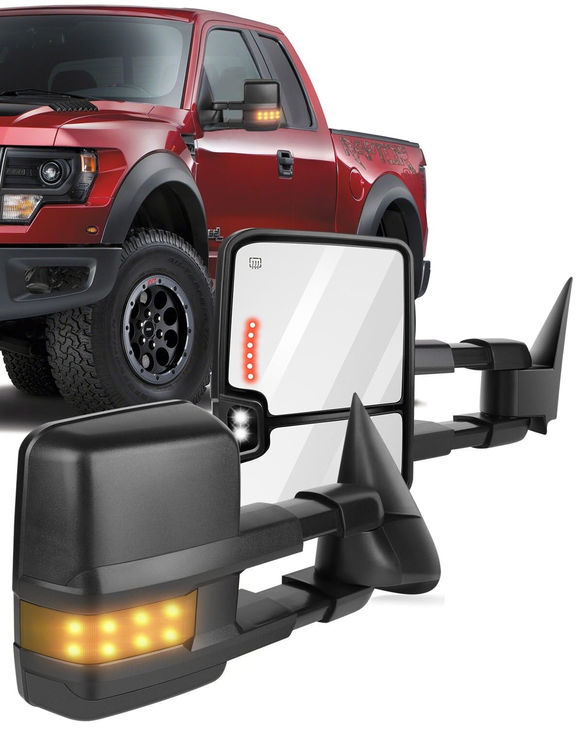 ECCPP Power Heated Towing Mirrors with LED Turn Signal & Puddle Light - Compatible with 2003-2006 Chevy Silverado & GMC Sierra Pickup Trucks - Left & Right Side Black Housing Mirrors - Perfect for Towing, Off-Roading & Night Driving