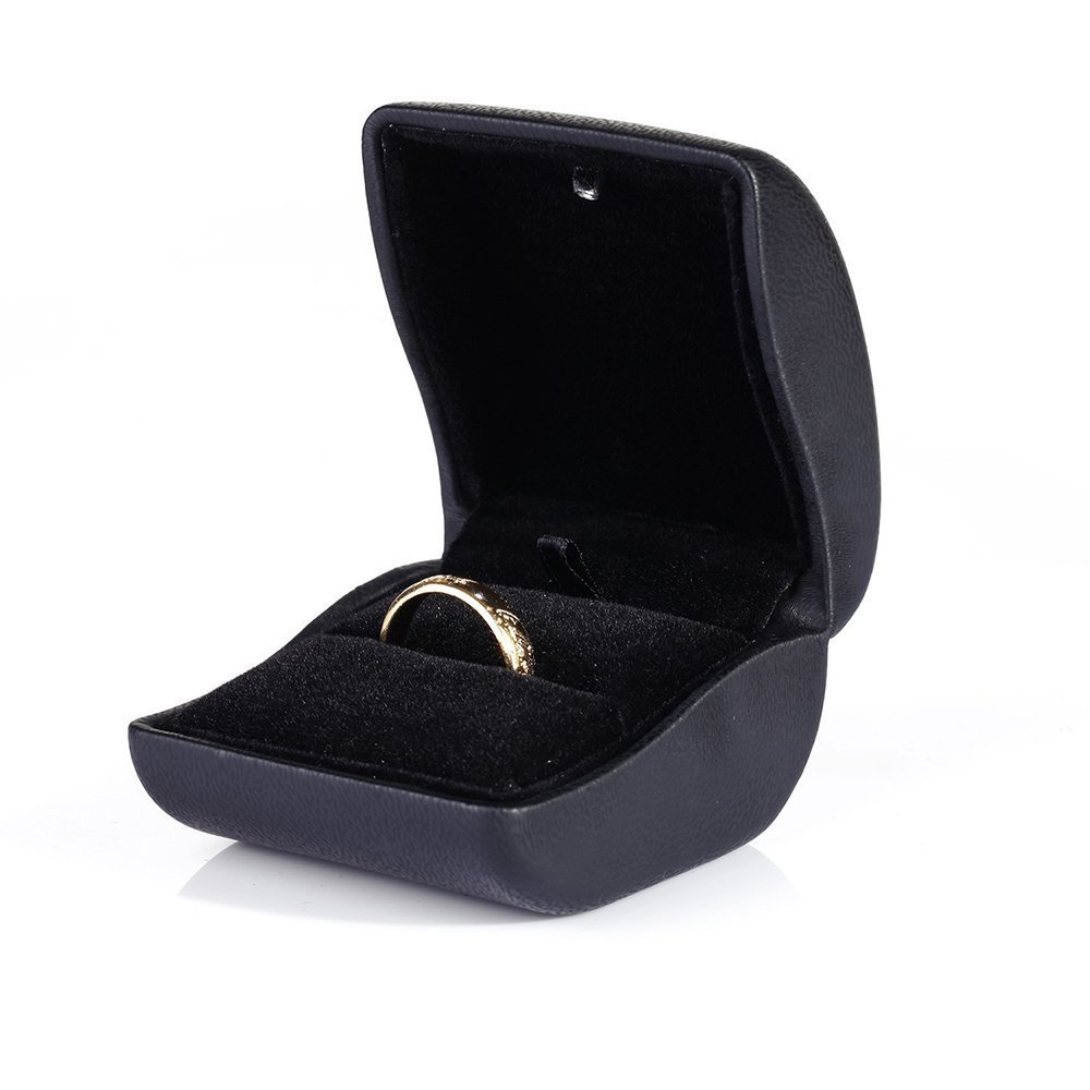 Premium LED PU Leather Engagement Ring Box - Jewelry Gift Case for Rings & Earrings (Black) - Perfect for Proposals, Anniversaries & Wedding Gifts