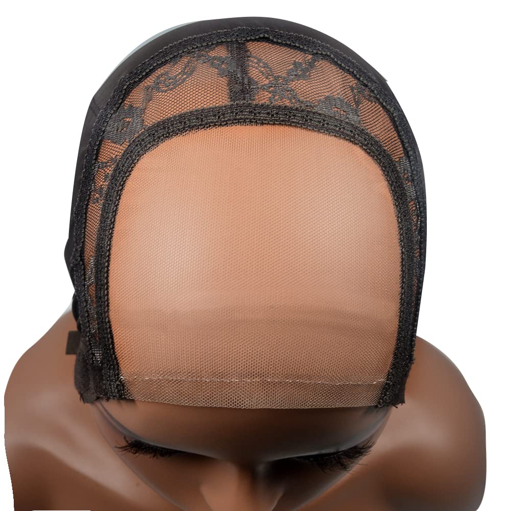 3pcs Adjustable 4X4 Inch U Part Swiss Lace Mesh Wig Cap for Making Wigs - with Back Straps & 6pcs Wig Combs (Size S/54cm, Brown) | Perfect for DIY Wig Making, Cosplay, and Hair Styling