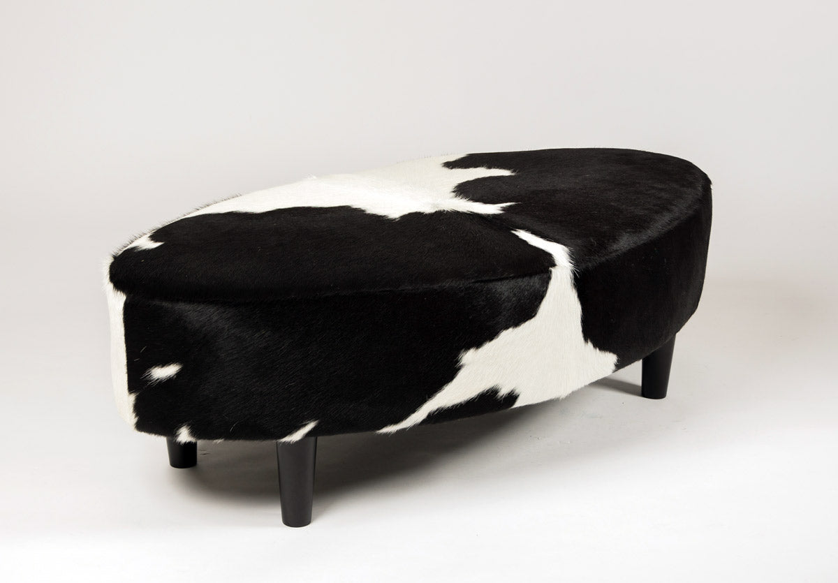 Premium Cowhide Ottoman with Oval Wooden Legs - 120x60x38cm Luxury Footstool, Coffee Table & Living Room Decor for Modern Home