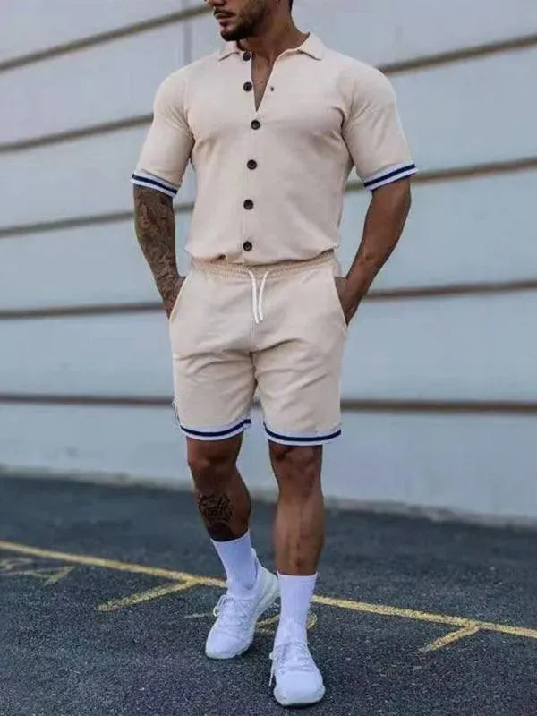 Minimalist Contrast Casual Shorts Set for Men - Comfortable Summer Lounge & Streetwear Outfit