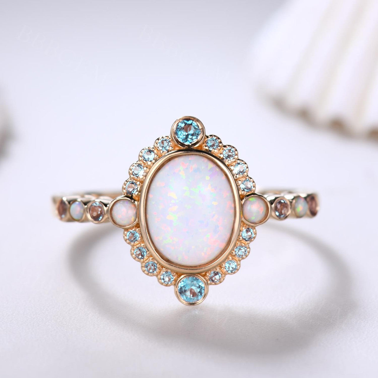 Exquisite Opal and London Blue Topaz Engagement Ring in Rose Gold - Perfect for Proposals, Anniversaries & Romantic Gifts