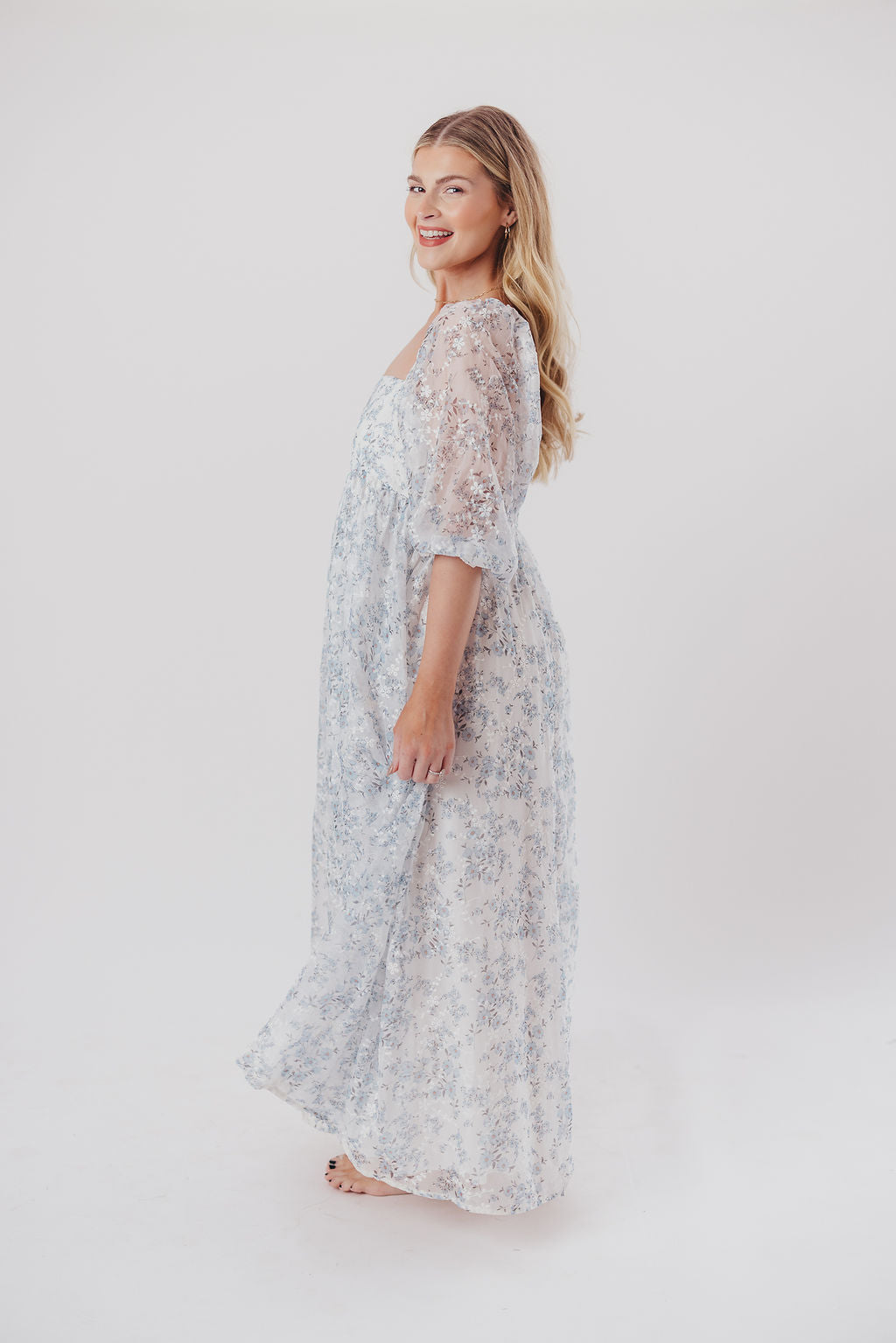 Blue & White Smocked Mona Maxi Dress - Bump Friendly Maternity Wear with Inclusive Sizing (S-3XL) | Perfect for Beach Vacations, Summer Weddings & Casual Outings