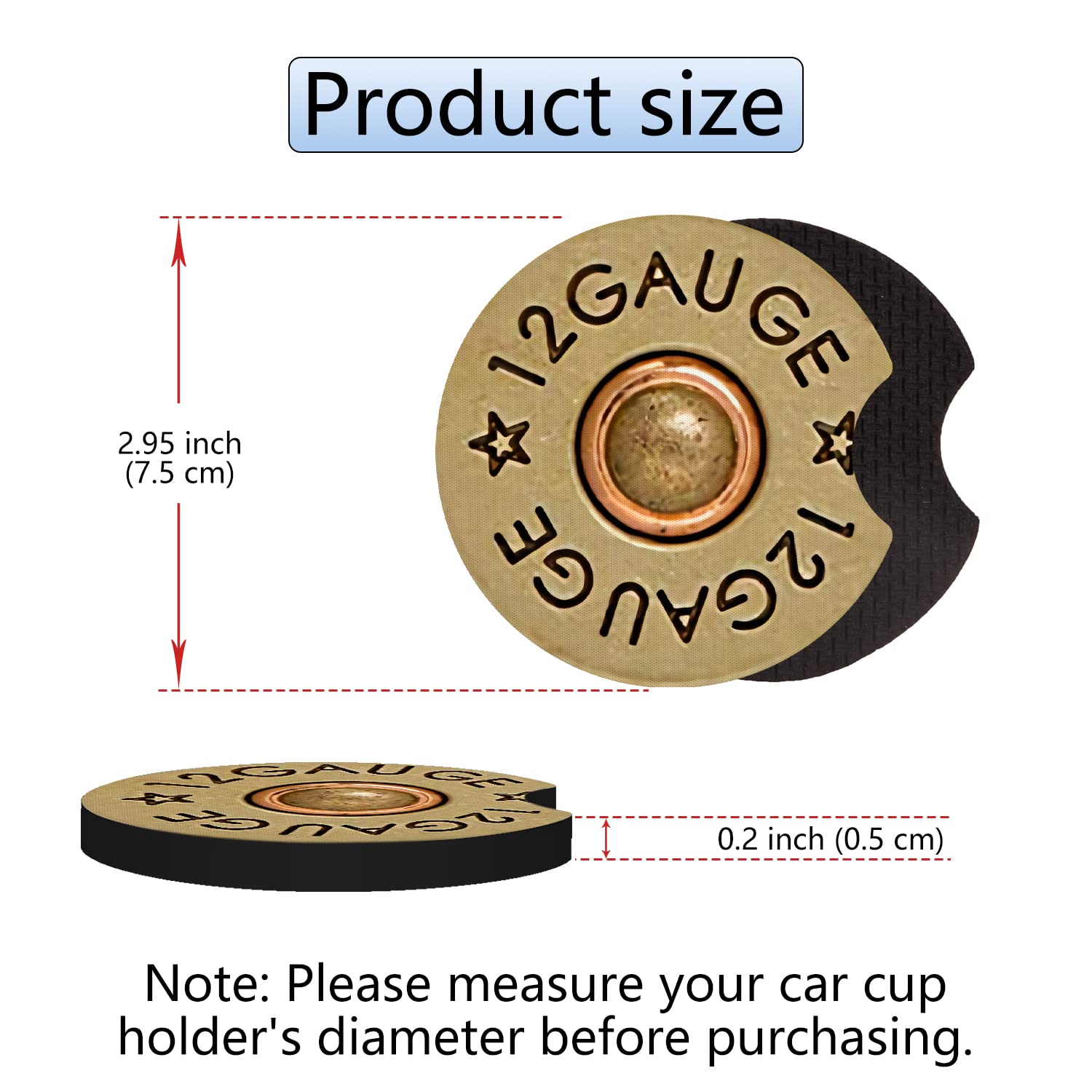 Jupswan 2-Pack Bullet-Shaped Car Cup Holder Coasters - Absorbent Brass & Rubber Design, Fun Automotive Accessories for Father's Day Gift - Perfect for Trucks, SUVs, and Daily Commute