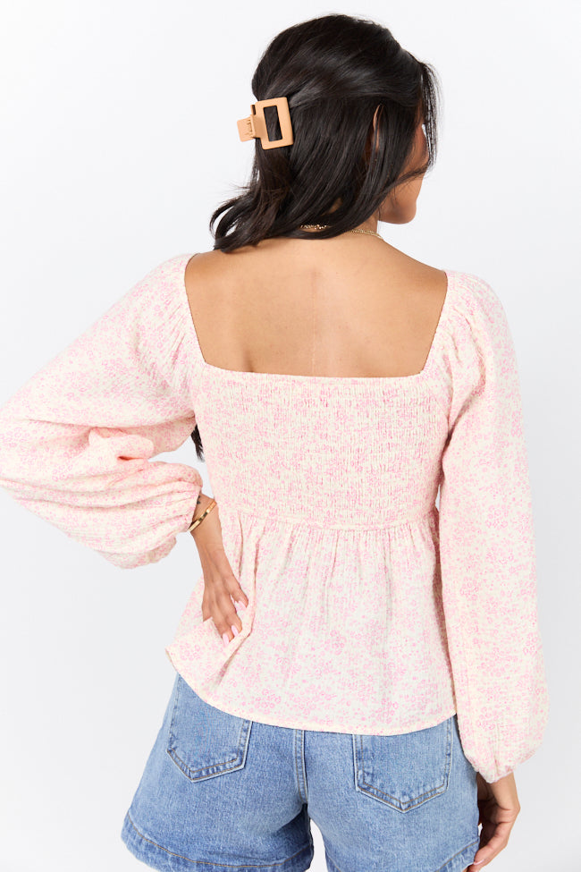 Darling Days Ivory & Pink Floral Embroidered Gauze Top | Boho Chic Blouse for Women | Perfect for Summer Festivals & Beach Vacations