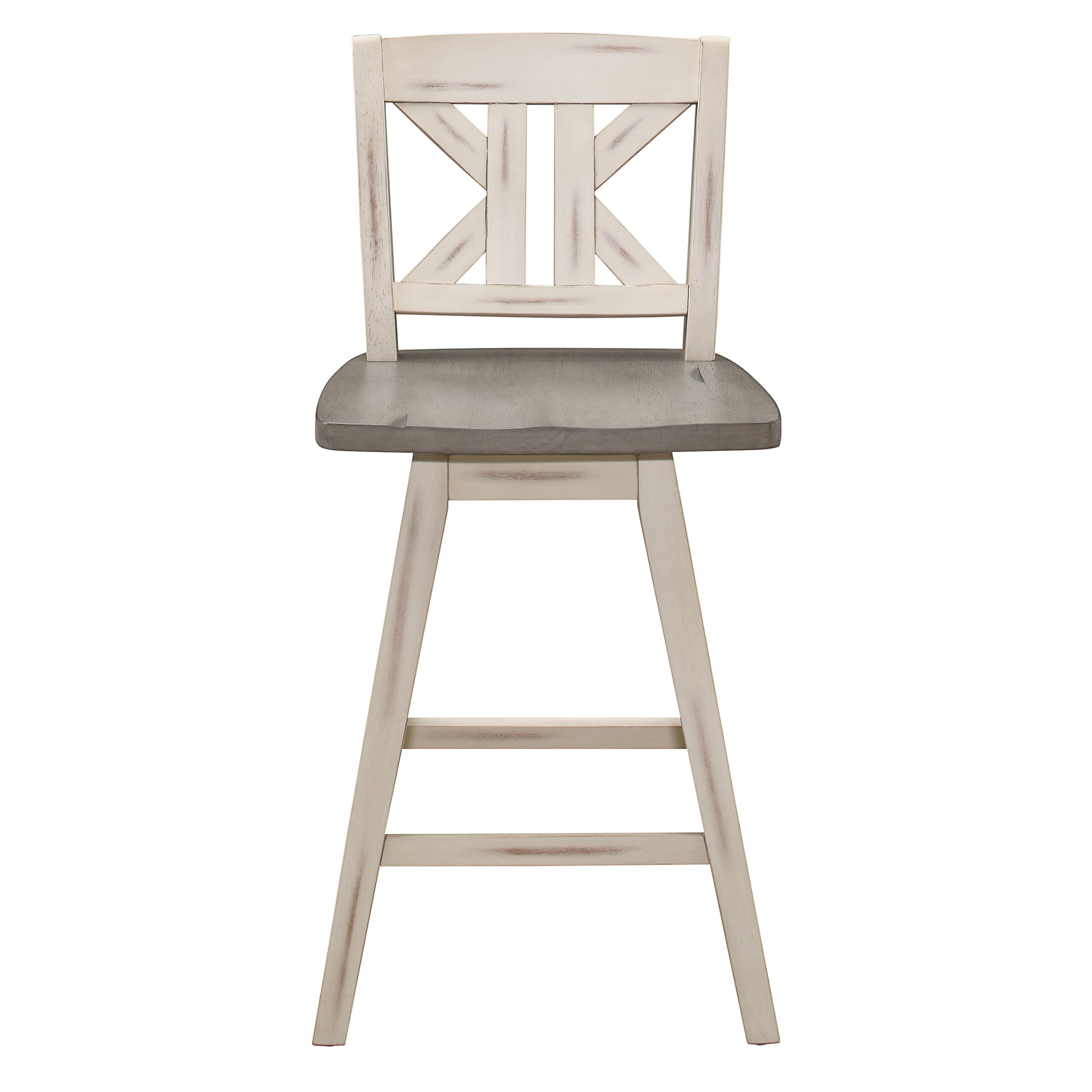 360 Degree Swivel Counter Height Chairs Set of 2 - White & Gray Solid Rubberwood Kitchen Bar Stools with Divided X Back - Perfect for Breakfast Nook, Kitchen Island & Small Dining Spaces