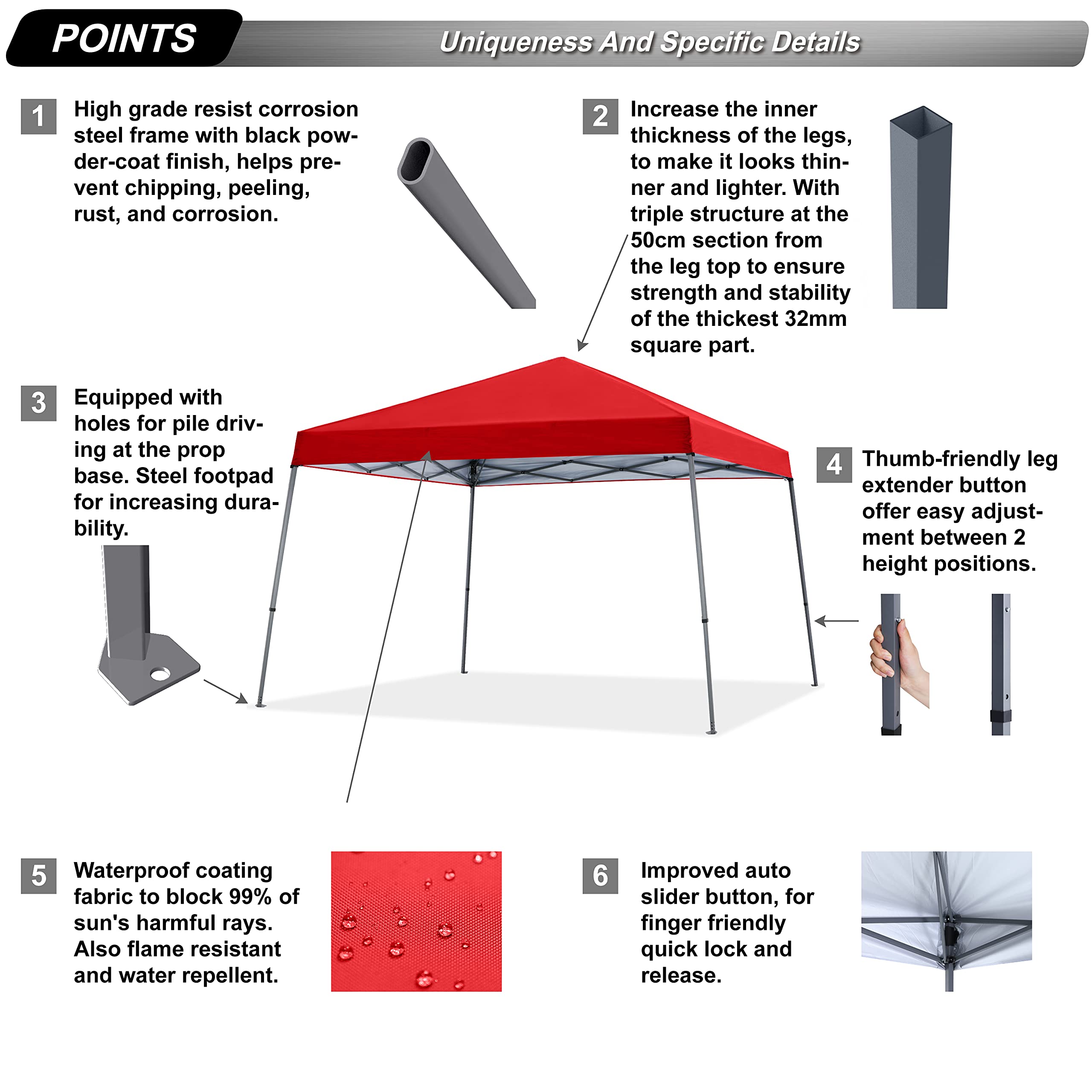 ABCCANOPY Stable Pop Up Outdoor Canopy Tent - Red, Waterproof & Portable for Camping, Beach, Picnics, and Outdoor Events