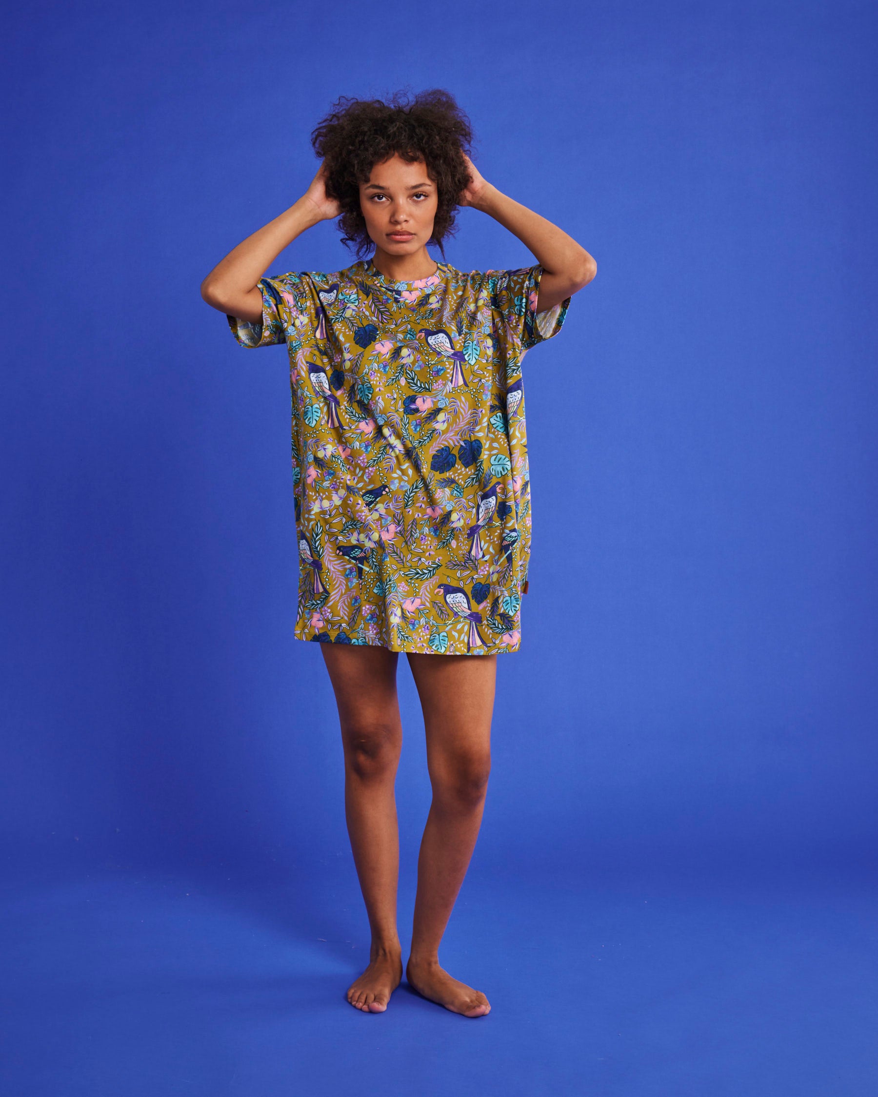 Birds of Paradise Oversized Organic Cotton T-Shirt Nightie - Soft, Comfortable Sleepwear for Women - Perfect for Lounge, Sleep & Relaxation at Home