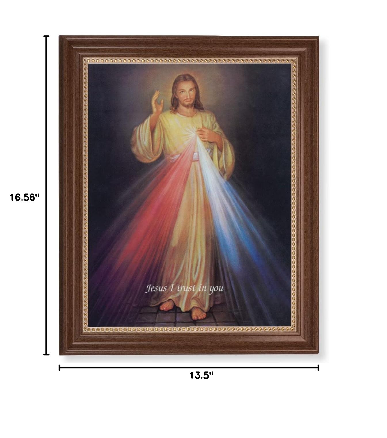 Divine Mercy Framed Wall Art - Extra Large Religious Picture in Classic Dark Walnut Wood Frame with Gold Beaded Trim - Perfect for Home, Church & Prayer Room Decor