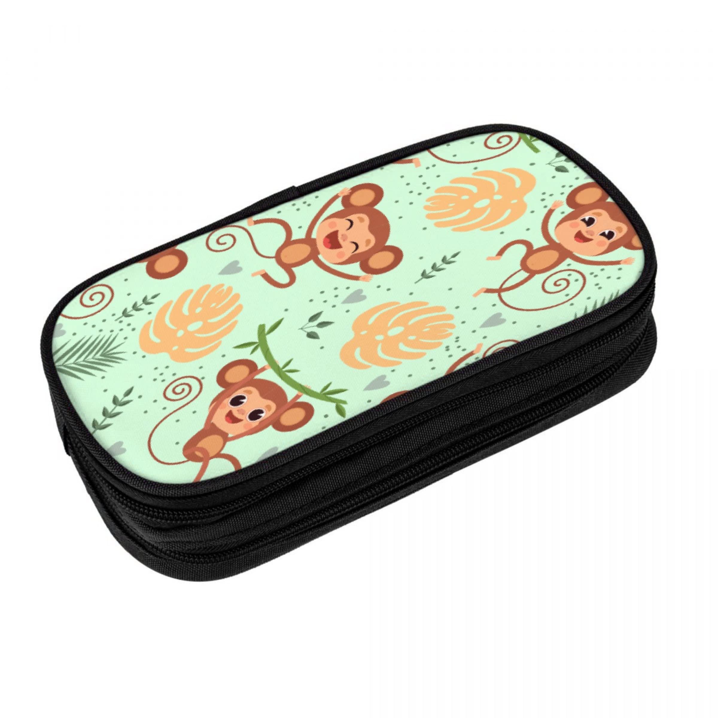 Cute Monkey and Bananas Pencil Case - Large Capacity Pouch for Pens, Pencils & School Supplies - Perfect for Teens, Boys & Girls - Great for School, Office & Travel Organization