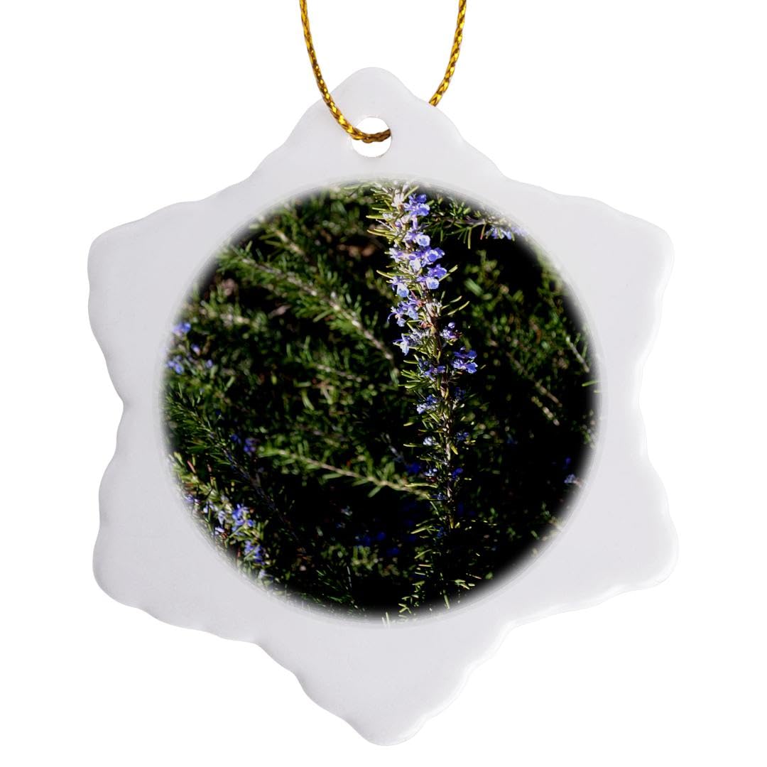 3 Inch Snowflake Porcelain Ornament - Rosemary White Oak Botanical Photography Decor for Christmas Tree, Holiday Home Decor & Winter Wedding Centerpieces