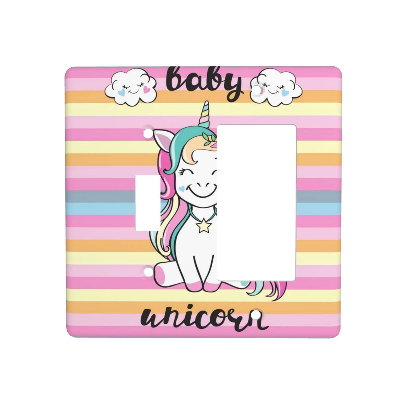 Magical Unicorn Light Switch Cover - Decorative 2 Gang Toggle Wall Plate for Home, Kitchen & Bedroom - Cute Unicorn Theme Room Decor Accessories - Perfect for Kids' Rooms, Nurseries & Fantasy Themed Spaces