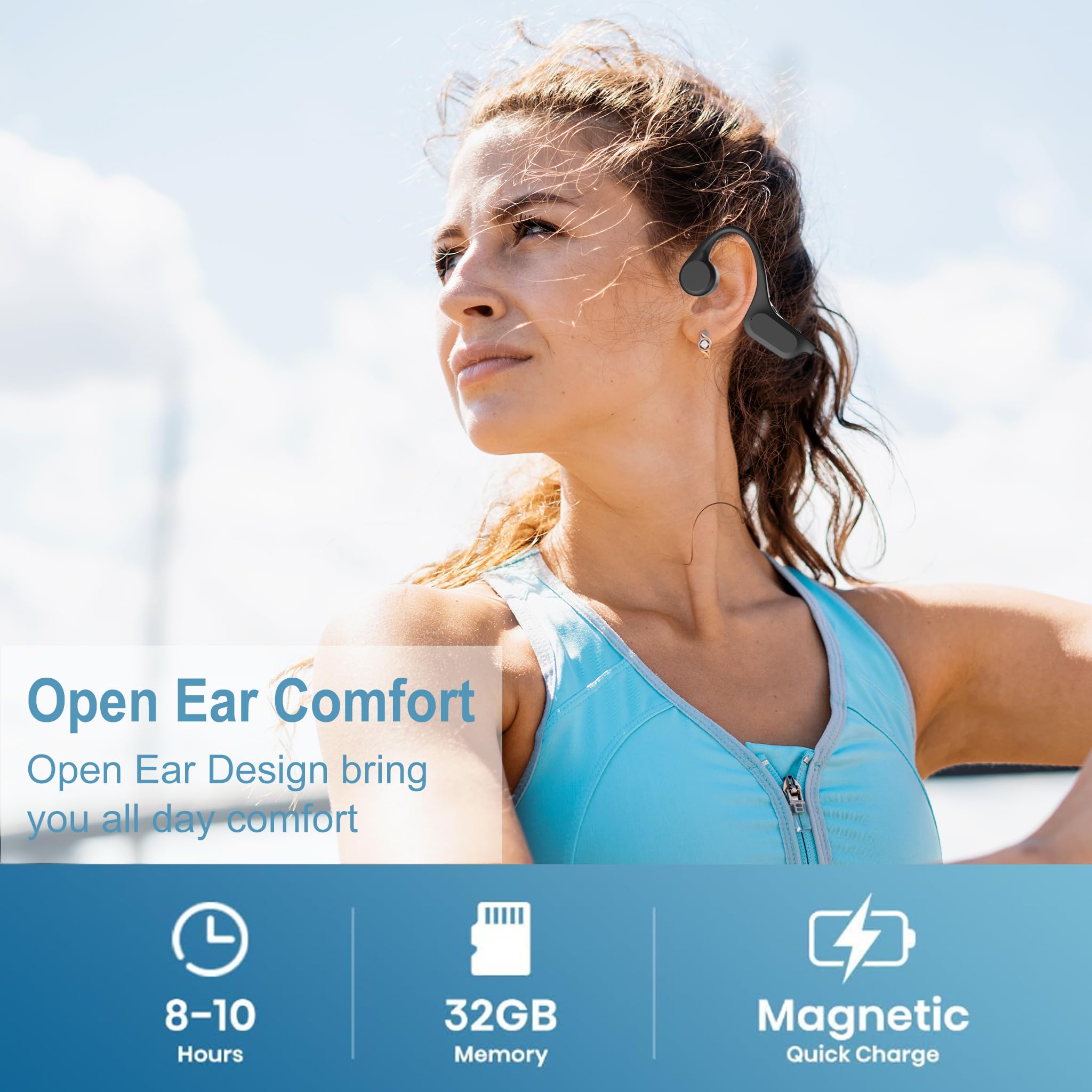 Bluetooth 5.3 Bone Conduction Headphones with IPX8 Waterproof & 32GB MP3 Player - Wireless Open Ear Headphones for Swimming, Running, Cycling, Driving & Hiking - Perfect for Workouts, Commuting & Outdoor Sports