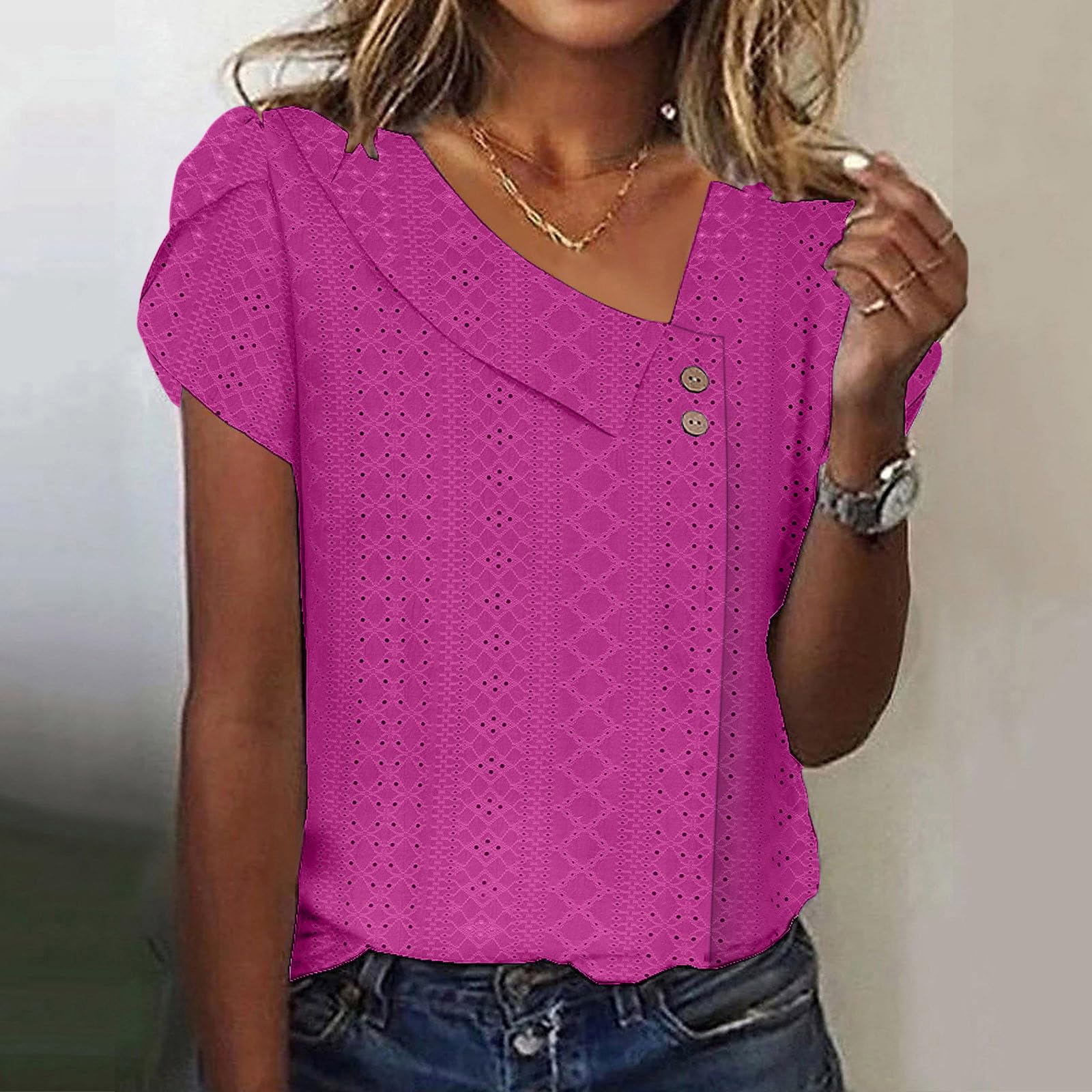 Trendy 2024 Petal Sleeve V-Neck Blouse for Women - Summer Casual & Dressy Occasions