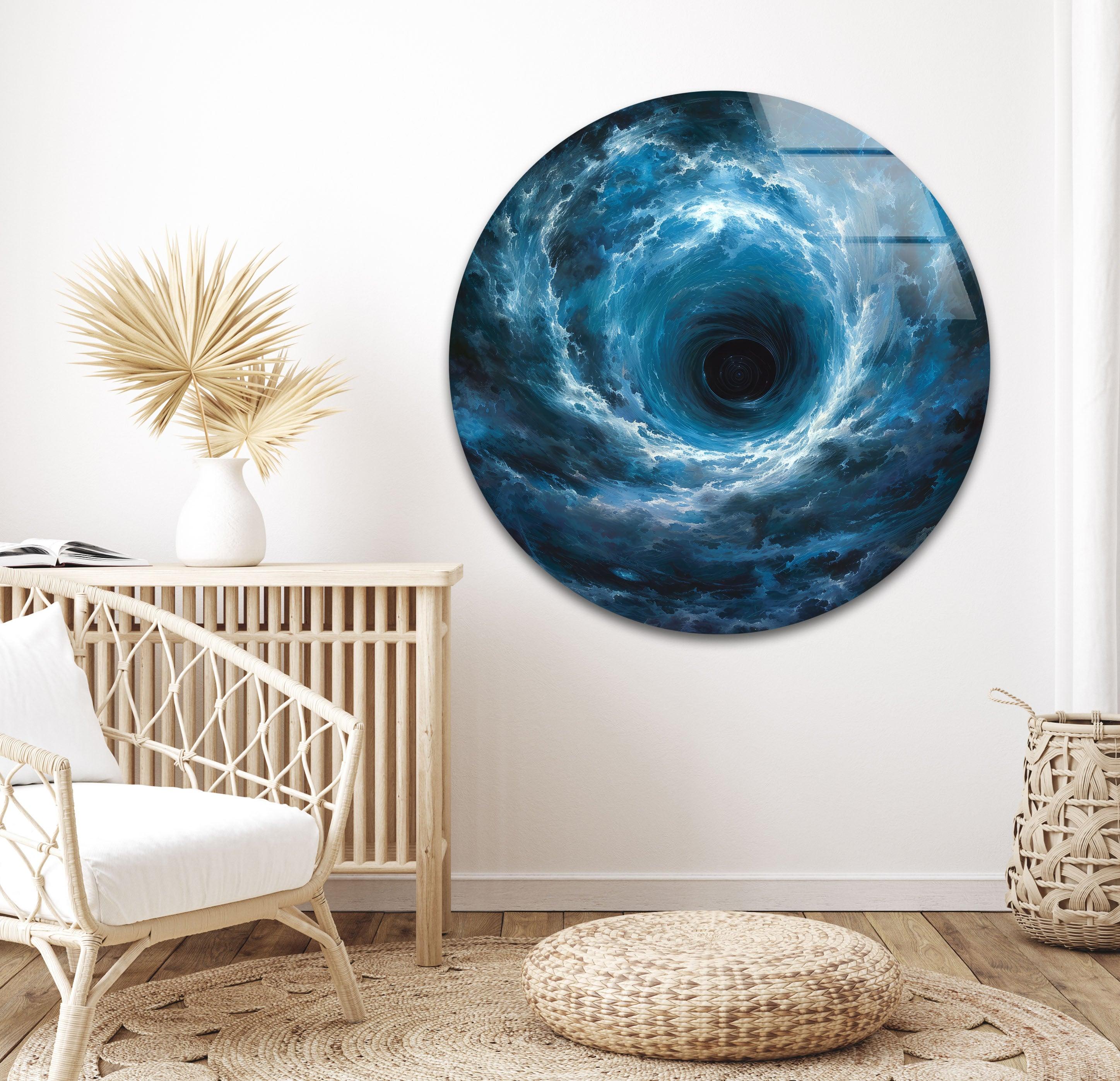 Blue Vortex Glass Wall Art - Handcrafted Modern Home Decor for Living Room, Bedroom & Office - Stunning 3D Glass Sculpture for Unique Interior Design