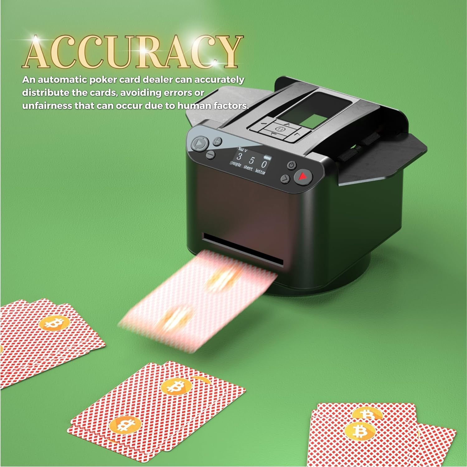 360° Rotating Automatic Card Shuffler & Dealer Machine - Rechargeable, Programmable Black Playing Cards Shuffler & Distributor for Casino Nights, Poker Games & Family Card Parties