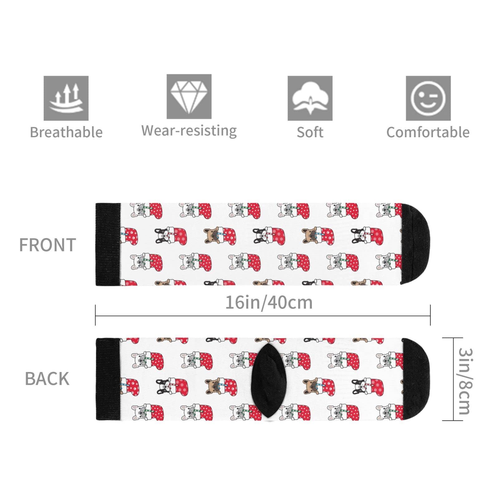 Funny French Bulldog Christmas Compression Socks for Women & Men - Novelty Crew Socks with White Design - Perfect Gift for Runners, Nurses & Travelers