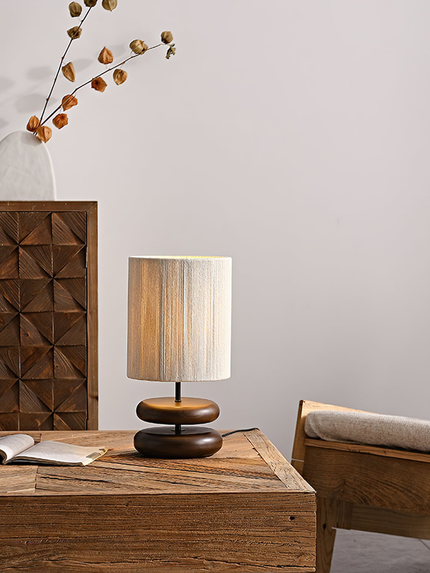 Modern Nora Wood Table Lamp - Handcrafted Solid Wood Nightstand Lamp with Fabric Shade for Bedroom, Living Room, Office - Warm Ambient Lighting for Home Decor