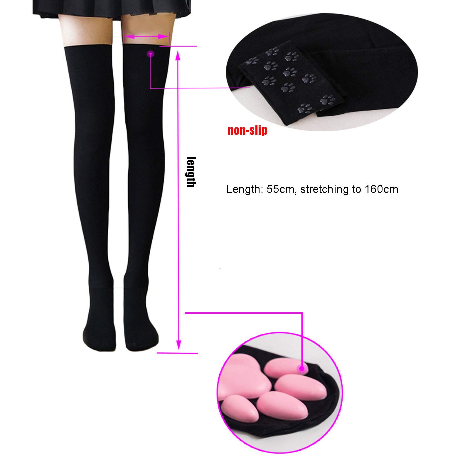 Shuangmu 1 Pair Knee High Cat Paw Socks - Cute Novelty Stockings with Kitten Claw Design for Women & Girls (Black) | Perfect for Lolita Cosplay, Anime Costumes & Casual Wear