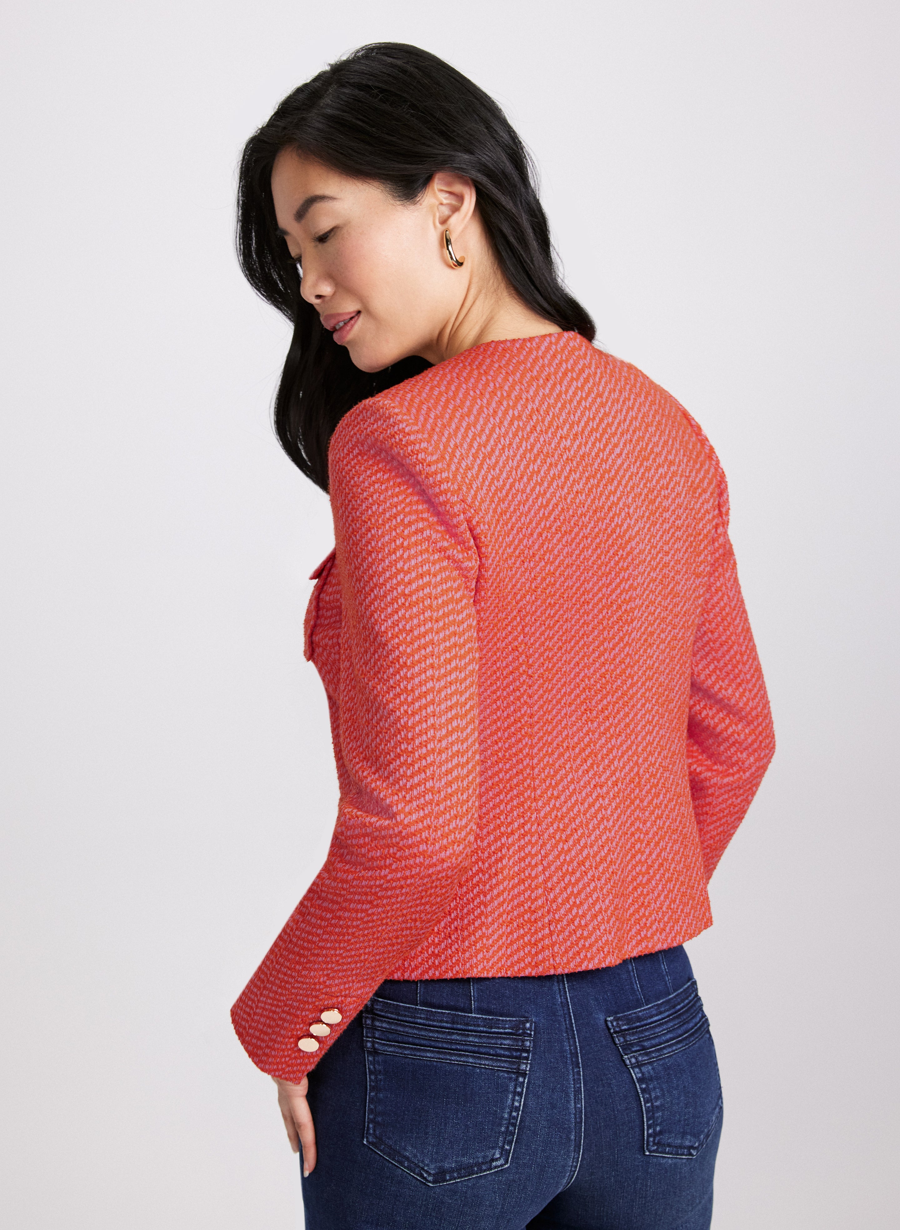 Stylish Bouclé Button Down Jacket for Women - Trendy Knit Blazer Coat with Front Buttons - Perfect for Office, Casual Outings & Fall Layering