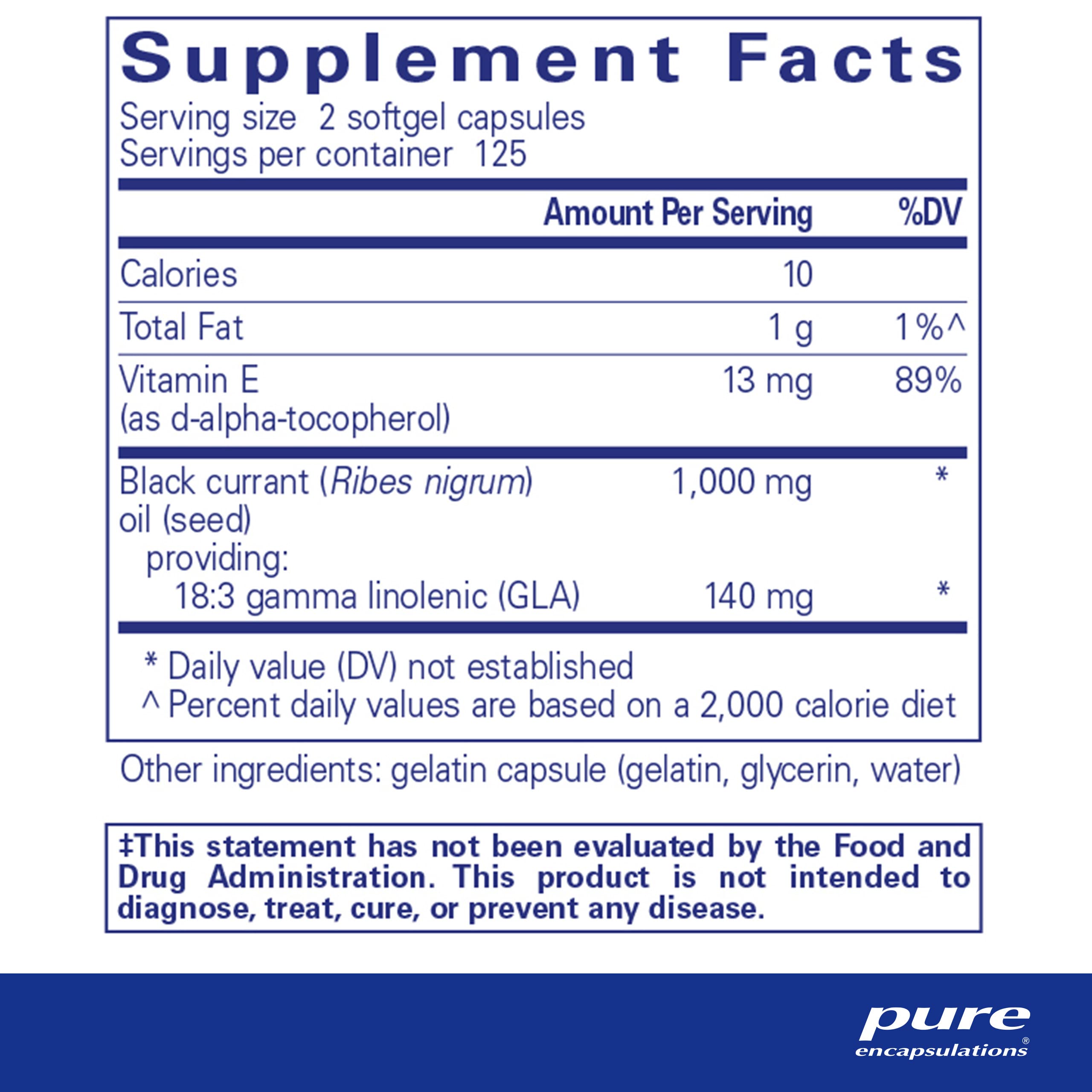 Pure Encapsulations Black Currant Seed Oil 250 Softgels - Hypoallergenic Dietary Supplement for Immune Support & Skin Health - Ideal for Daily Wellness Routine & Antioxidant Boost
