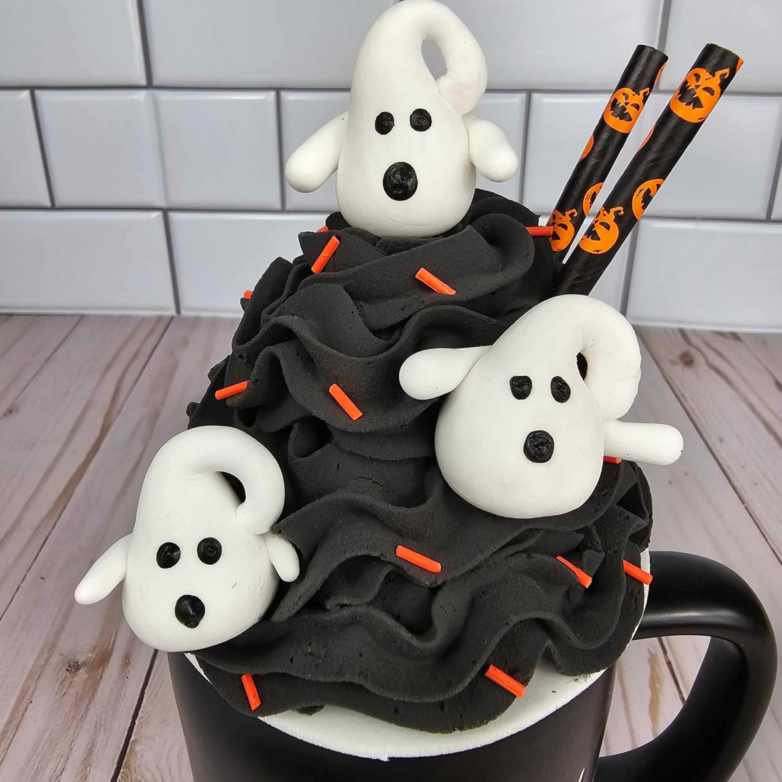 Halloween Ghost Mug Topper - Fake Whipped Cream Decor for Coffee & Hot Drinks - Spooky Fall Tiered Tray Decorations - Perfect for Halloween Party Decor & Seasonal Home Decor