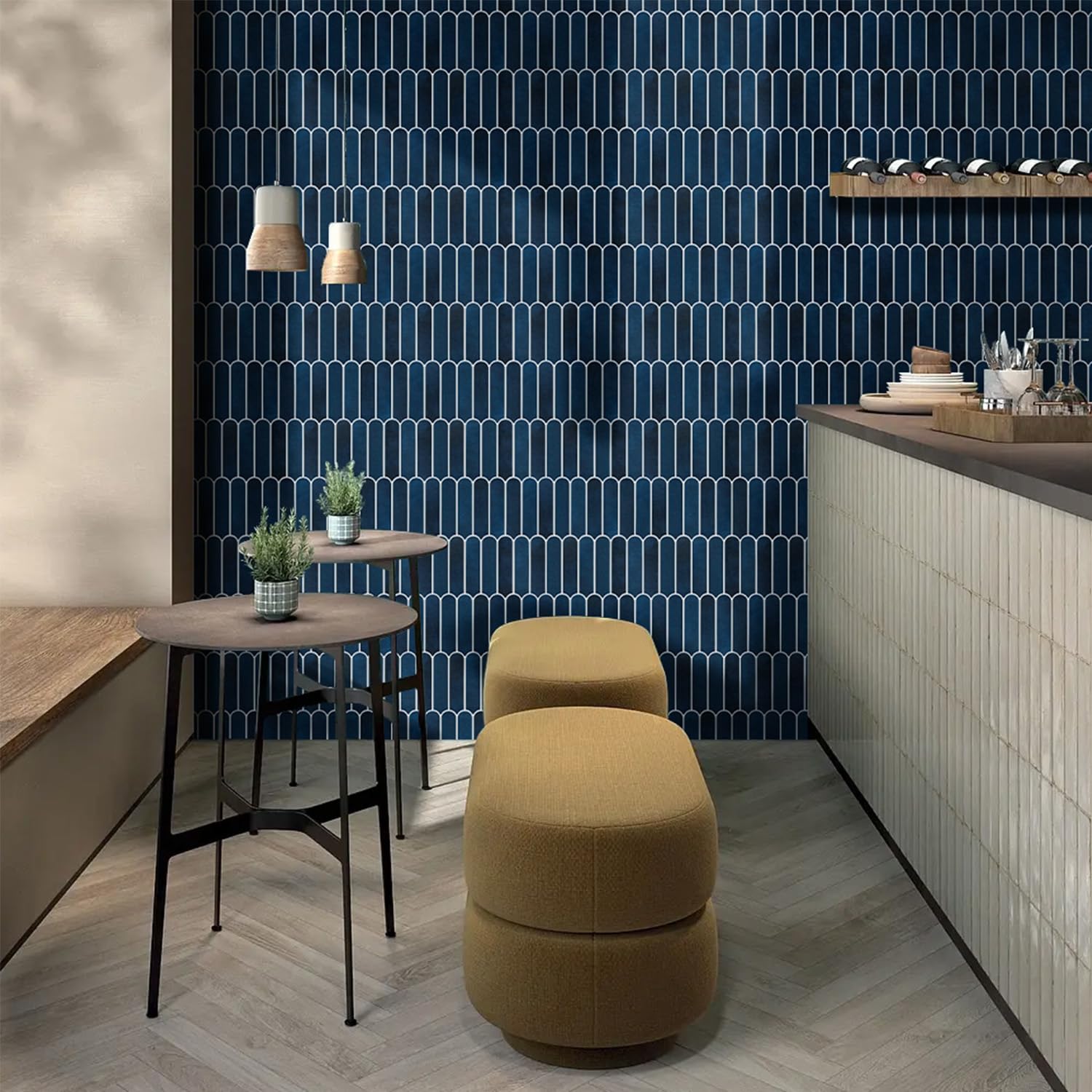 Commomy 3D Navy Blue Peel and Stick Backsplash Tile - 10 Pack (11.8