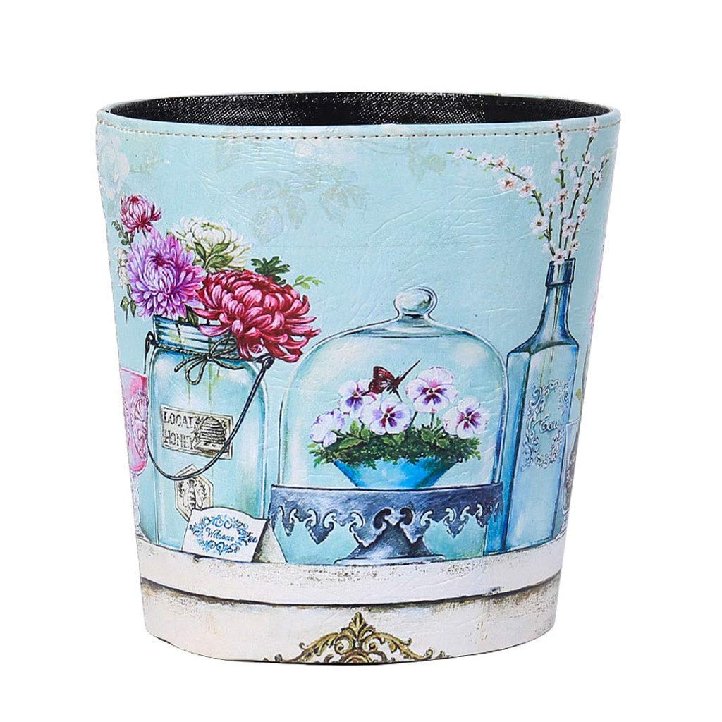 FMOGG 12L PU Leather Retro Trash Can - European Style Wastebasket Without Lid for Bathroom, Office & Living Room | Elegant Dustbin for Home, Office & Indoor Spaces