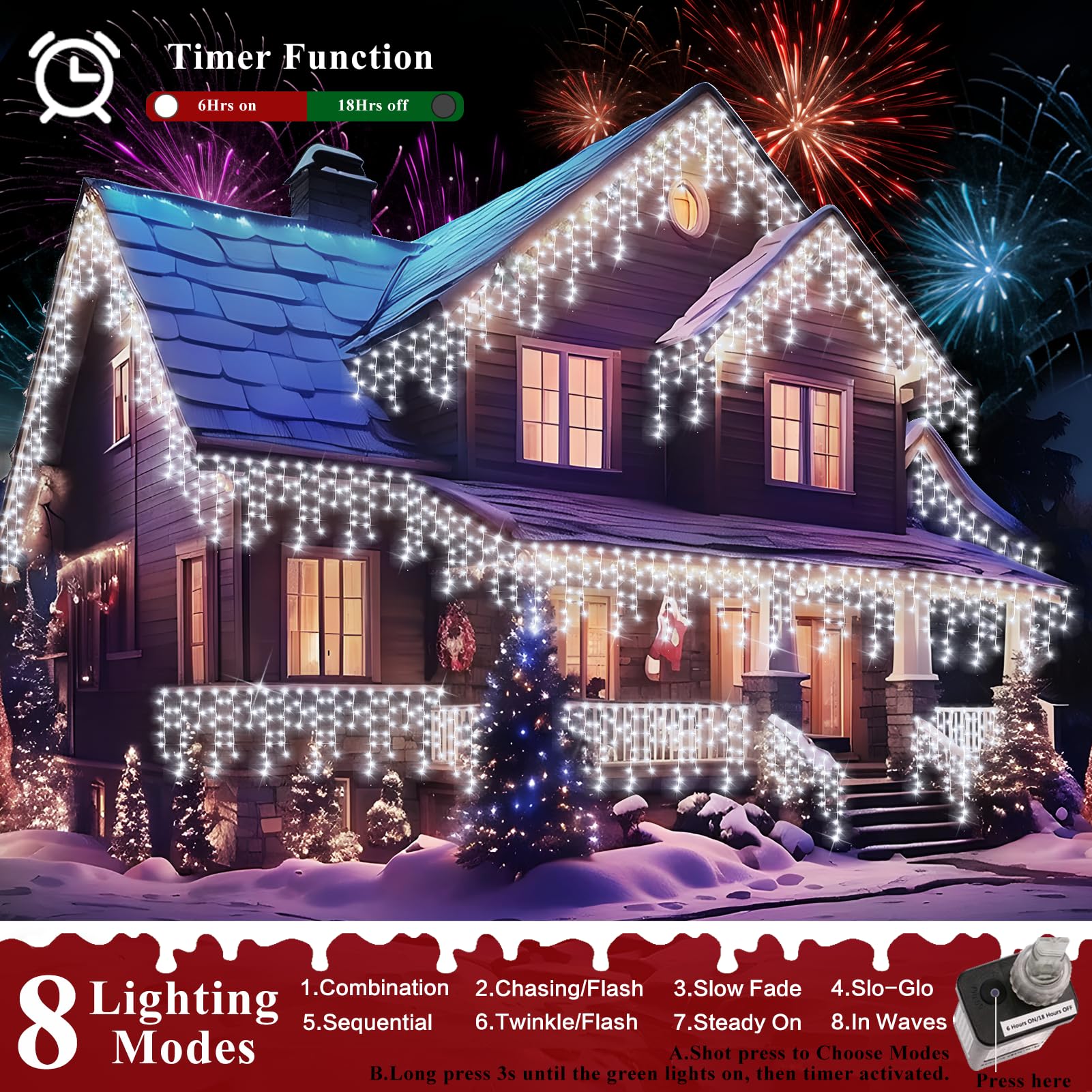 XURISEN 132ft Outdoor Christmas Lights - 1280 LED Fairy String Lights with 240 Drops, 8 Lighting Modes, Waterproof & Timer Memory Function - Perfect for Christmas Decor, Holiday Party, Wedding, Garden & Patio Lighting (Cool White)