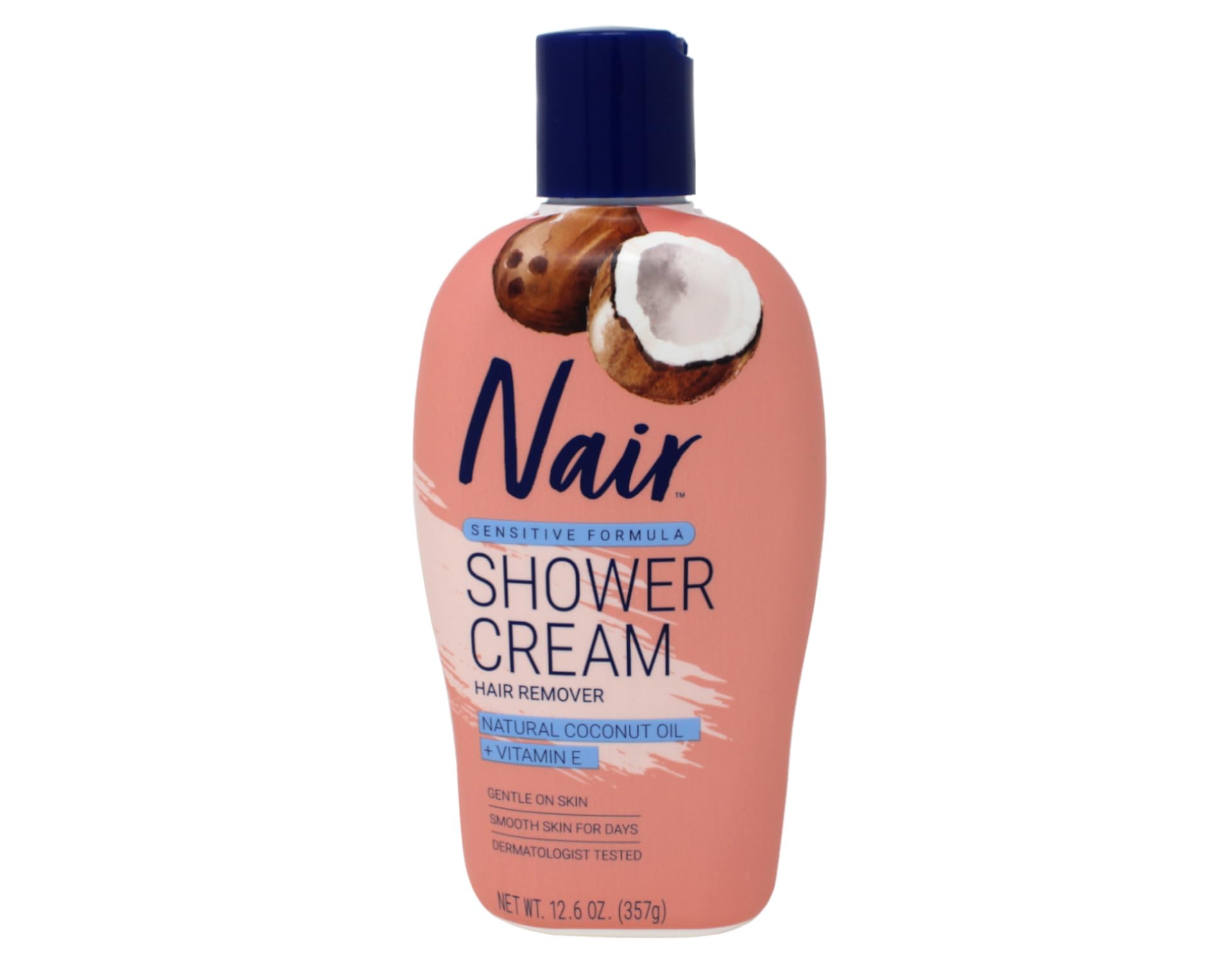 Nair Shower Power Sensitive Hair Removal Cream with Coconut Oil & Vitamin E - 12.6 oz Pump (Pack of 8) for Smooth, Irritation-Free Skin at Home or Salon