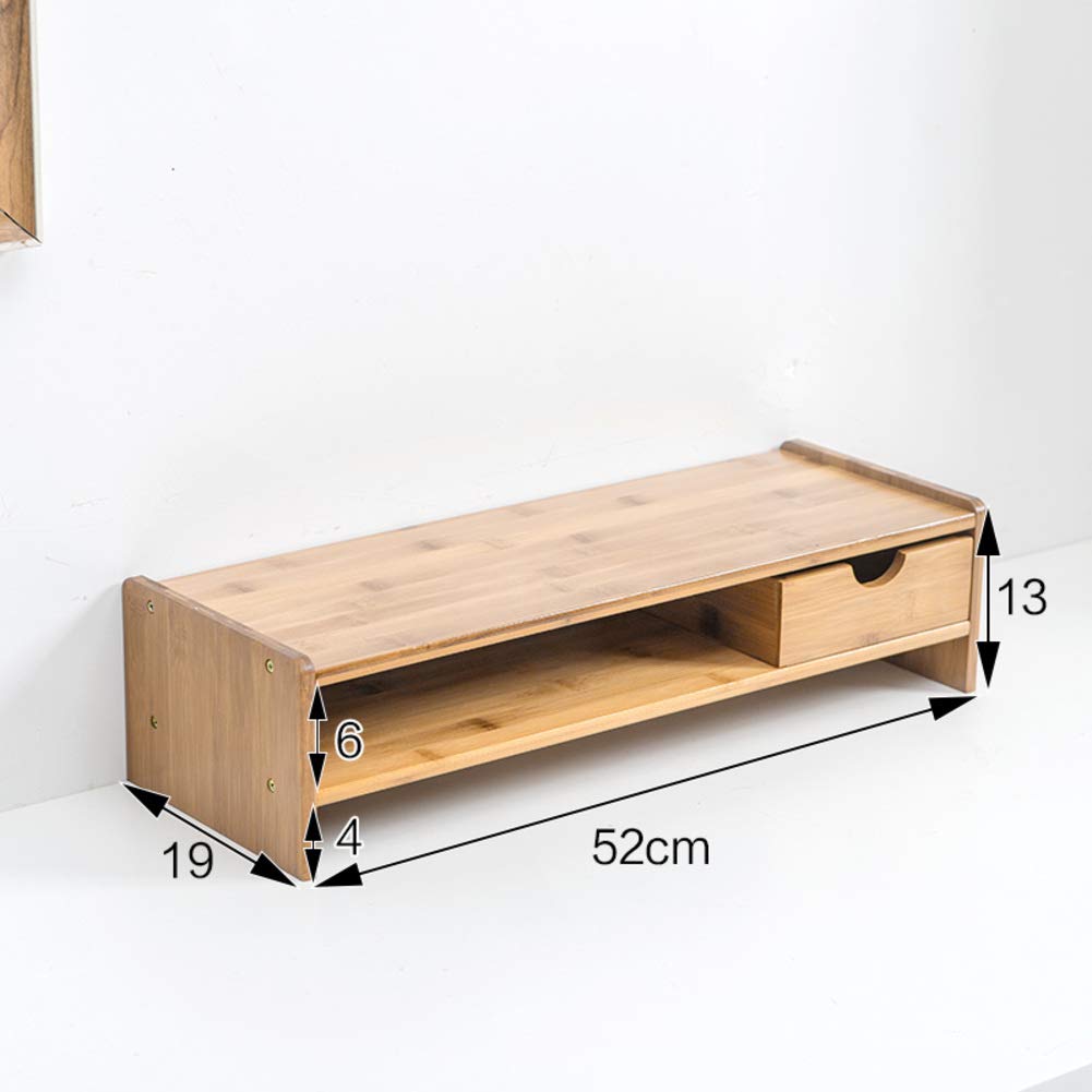 QTQHOME Wooden Monitor Stand with Storage - Computer TV Printer Riser Desk Organizer, Drawer Shelf, 52x19x13cm (20x7x5in) - Perfect for Home Office, Gaming Setup & Workspace Organization