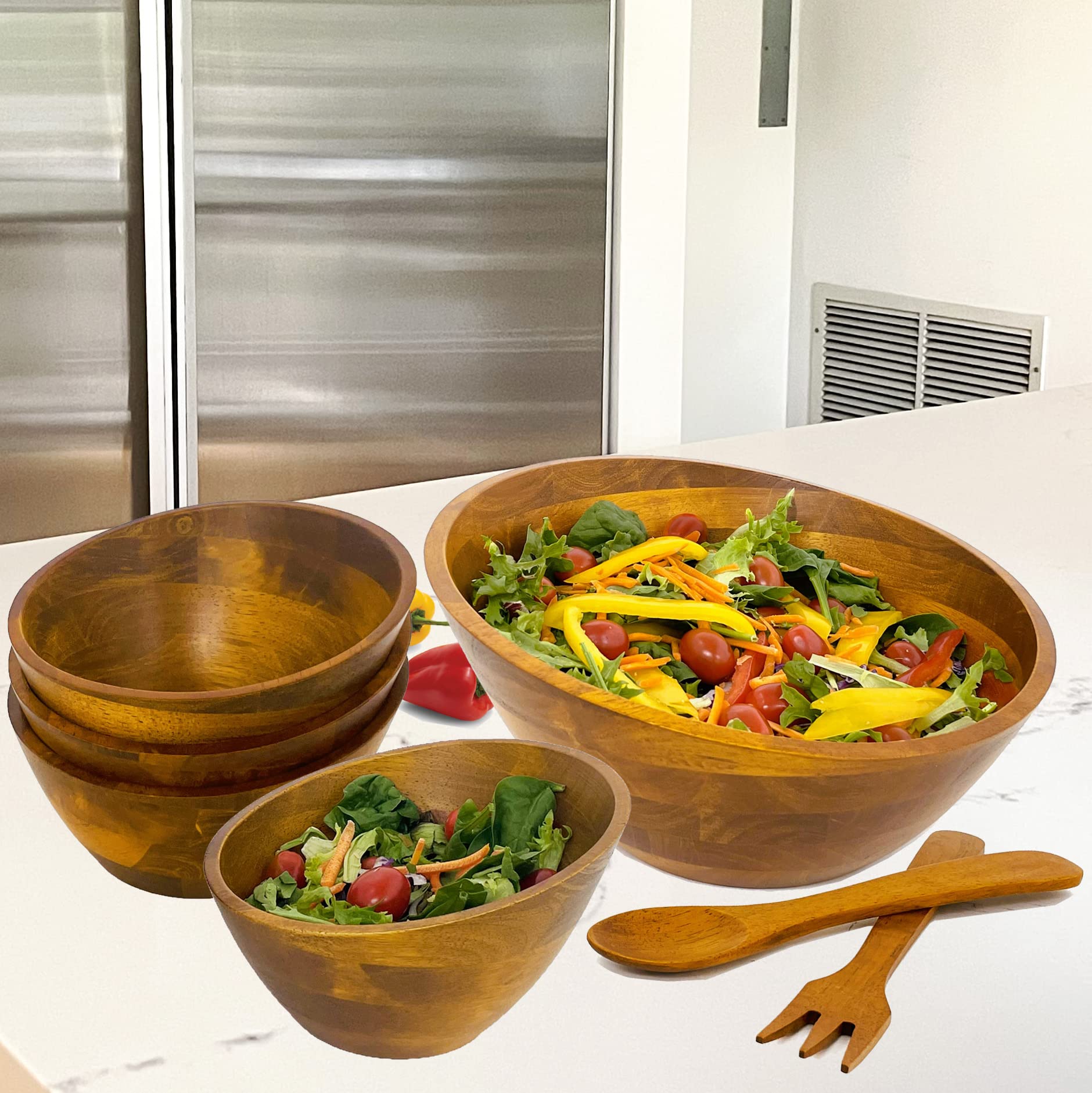 Woodard & Charles Set of 4 Wooden Serving Bowls - 7