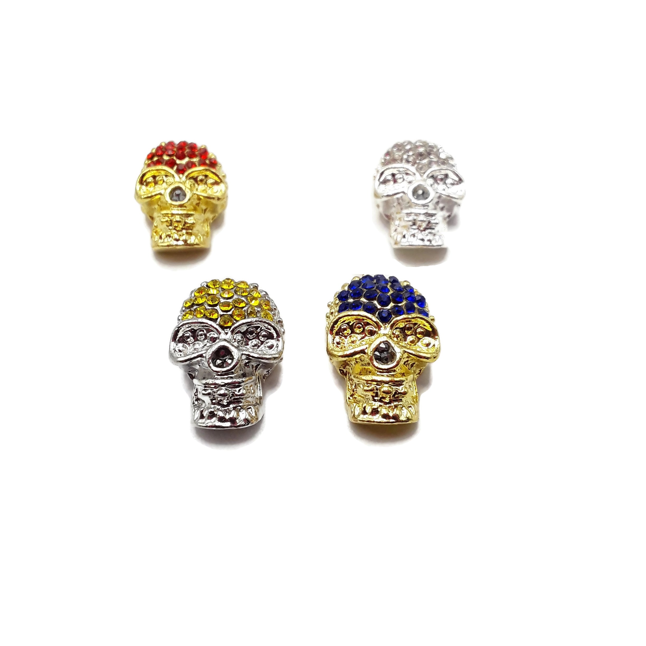 14x23mm Alloy Silver Gold Plated Rhinestone Skull Pendant Charm - Gothic Jewelry for Necklace, Bracelet & DIY Crafting