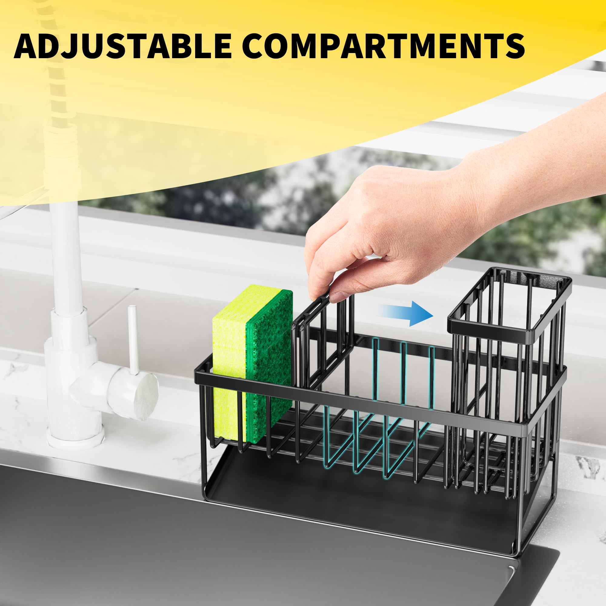 Cisily Stainless Steel Kitchen Sink Organizer with Brush & Sponge Holder, 304 Rustproof Countertop Soap Dispenser, Space-Saving Kitchen Decor for Modern Homes, Perfect for Small Kitchens and Apartment Living