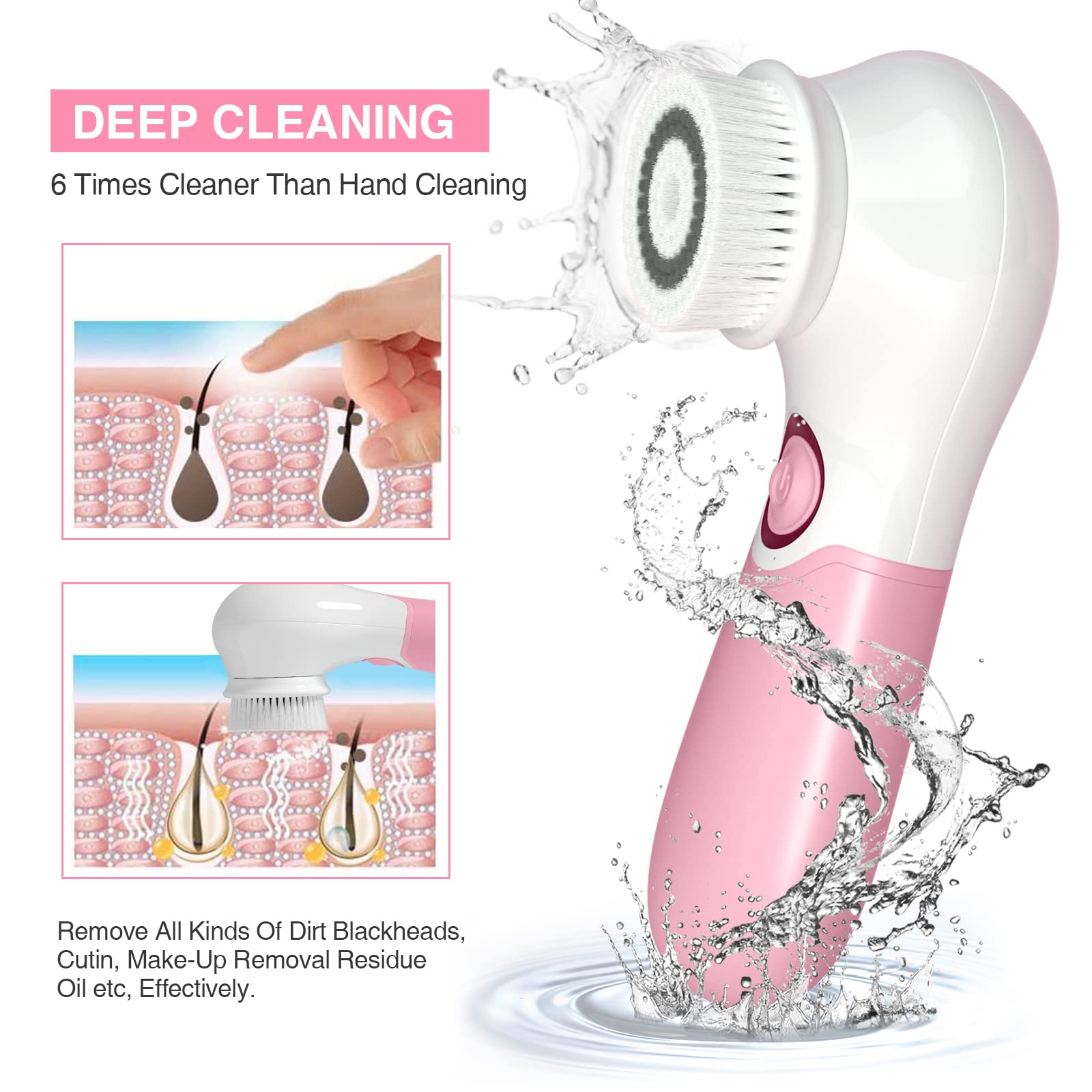 Electric Face Cleansing Brush with 3 Heads - Deep Clean & Exfoliate for Glowing Skin
